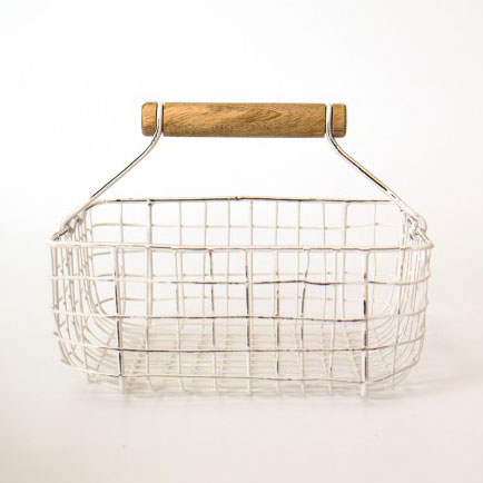 Drahtkorb mit Henkel, weiß, L 17 cm, B 17 cm, H 13 cm