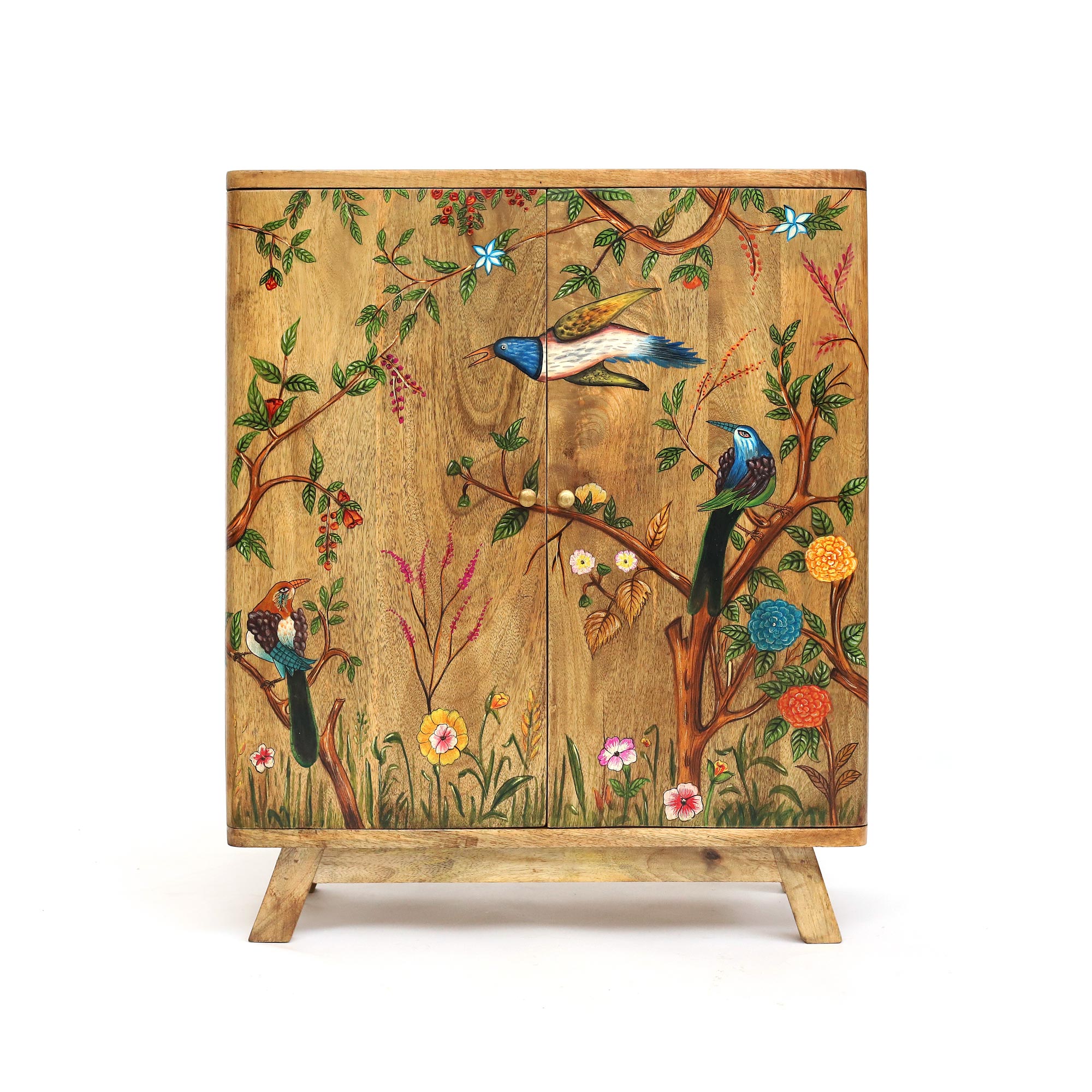 Kommode 'Des Oiseaux' aus Mangoholz, handbemalt, H 74 cm, B 61 cm, L 30 cm