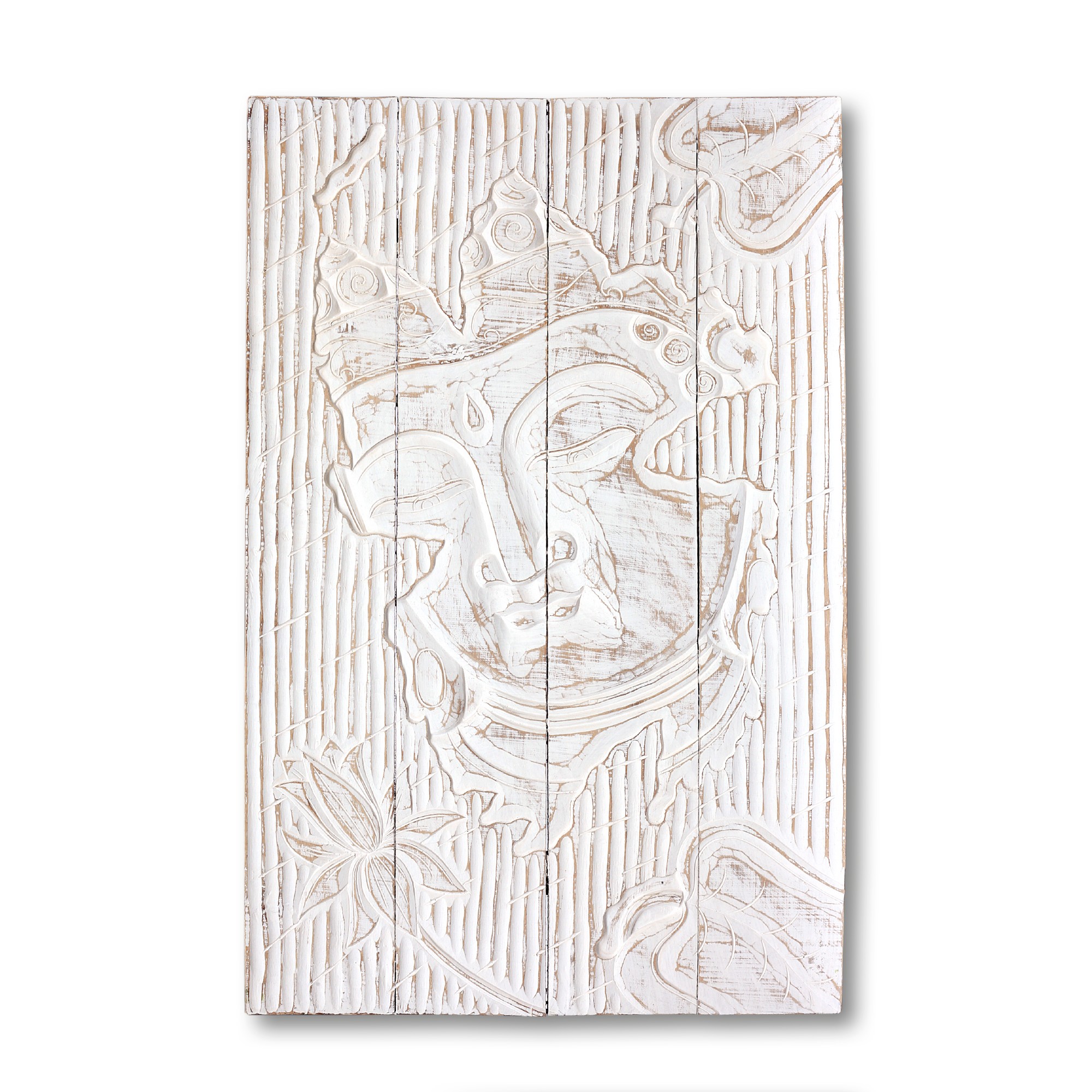 Holz-Panel 'Buddha', whitewash, H 100 cm, B 60 cm, L 5 cm