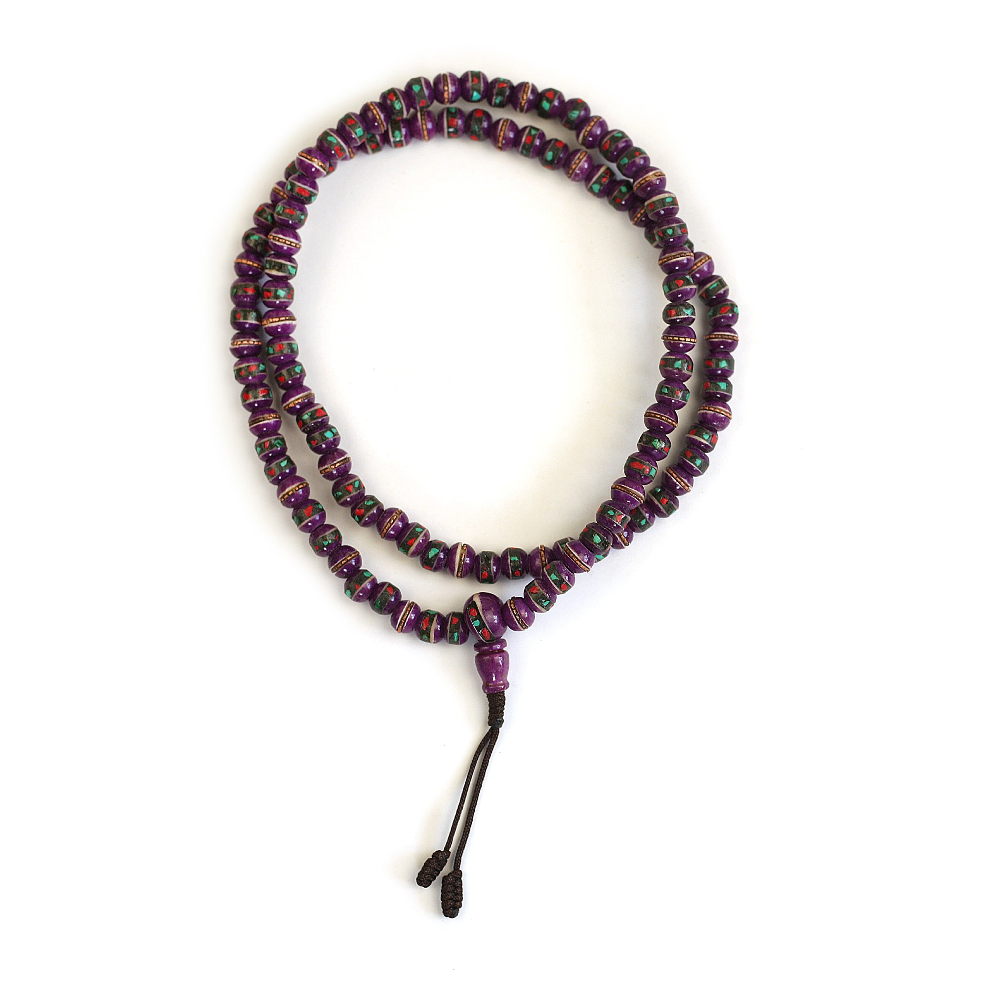 Mala Gebetskette, purpur mit Inlays, L 74 cm, B 0,8 cm
