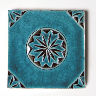 Geprägte Fliese 'Ornement turqouise', türkis, L 10 cm, B 10 cm