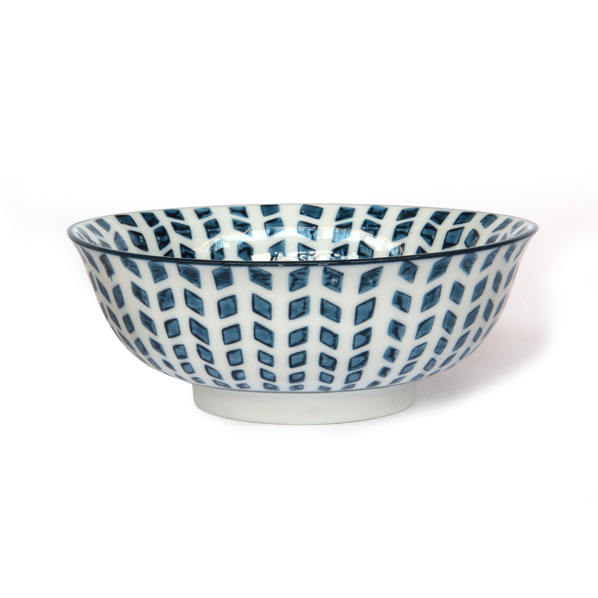 Suppenschale 'Rautenmuster', weiß, blau, Ø 15 cm, H 6 cm