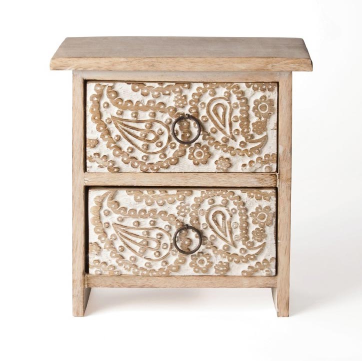 Schatulle "Paisley" mit 2 Schubladen, natur/weiß, H 22 cm, B 20 cm, T 12 cm