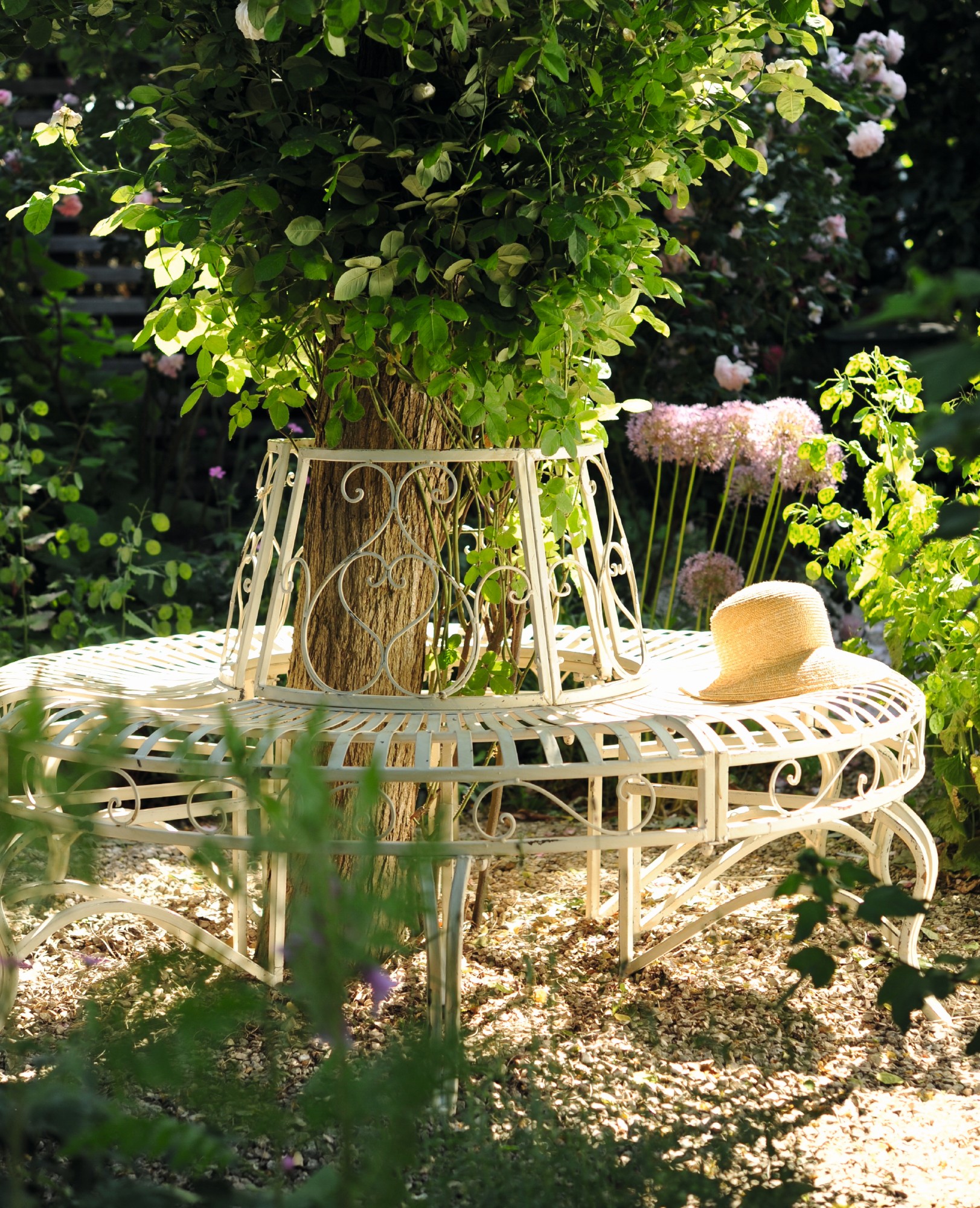 Baum-Bank-Hälfte 'Malou', antikweiß,  L 137 cm, B 49 cm, H 84 cm