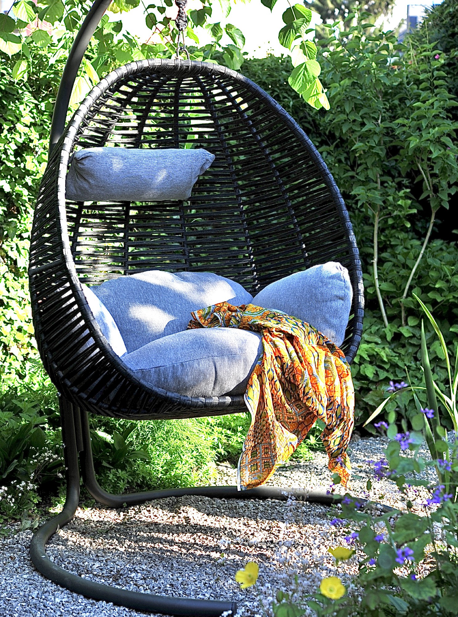 Freischaukler 'Alexis' mit Polstern, grau, H 200 cm, B 115 cm, T 120 cm