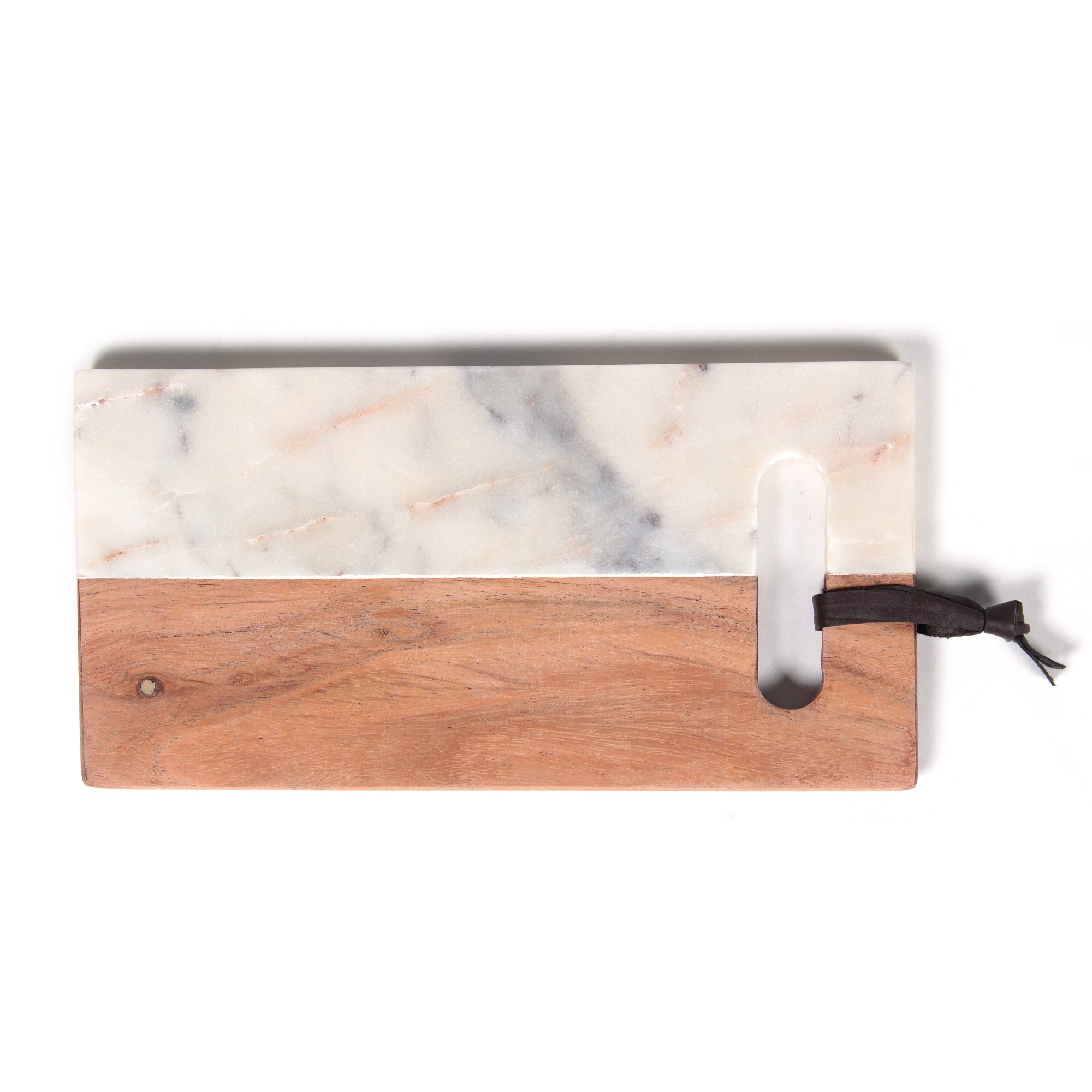 Schneidebrett "Vidya", aus Marmor und Holz, weiß/braun, L 13 cm, B 25 cm