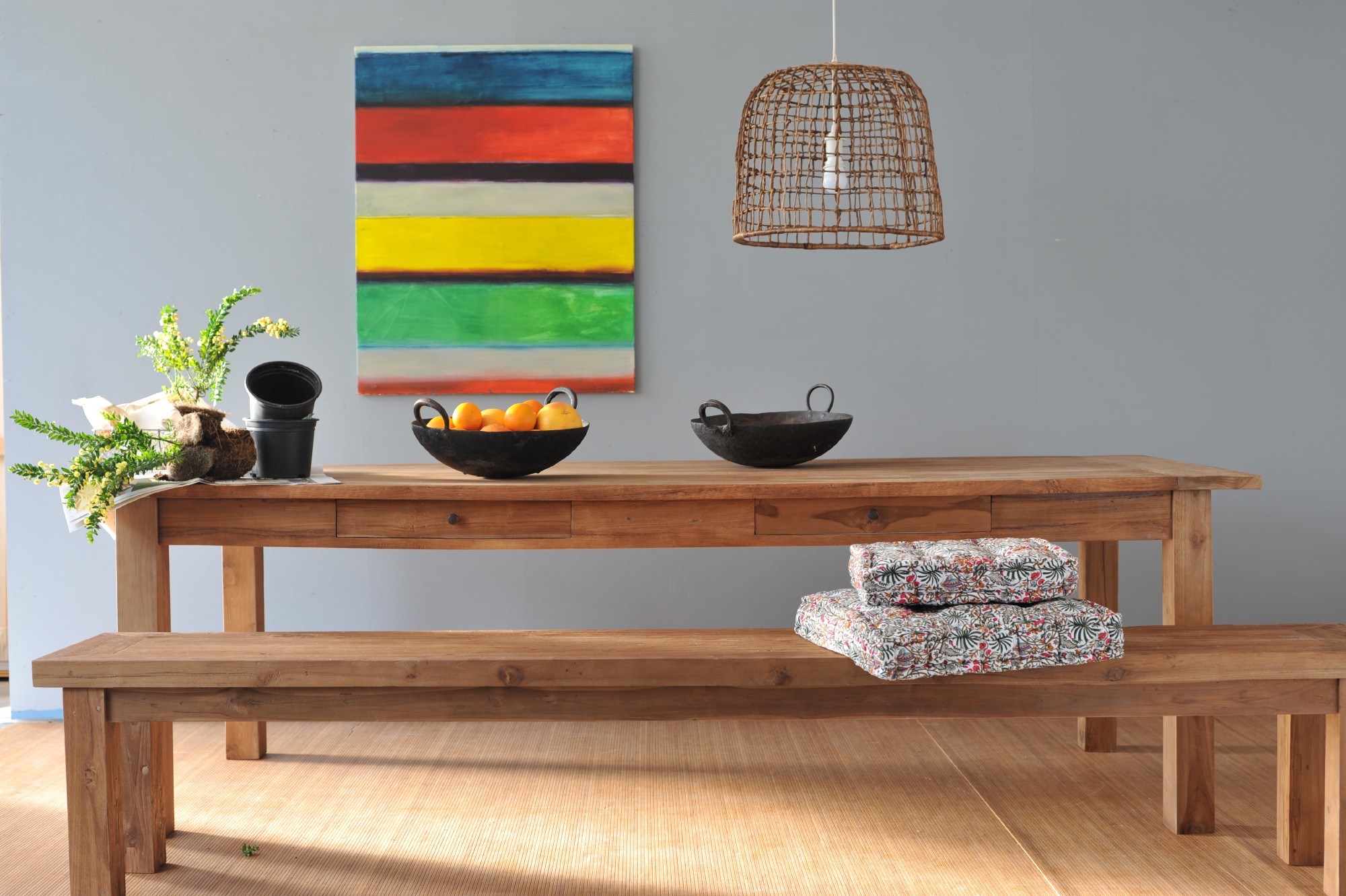 Esstisch aus recyceltem Teak mit 4 Schubladen, natur, B 220 cm, T 100 cm, H 76 cm