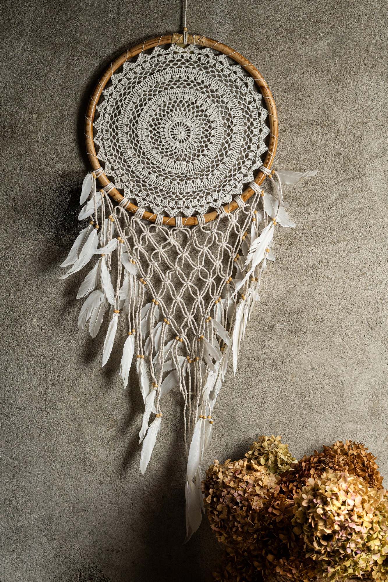 Traumfänger 'Mandala', weiß, Ø 42 cm, H 110 cm