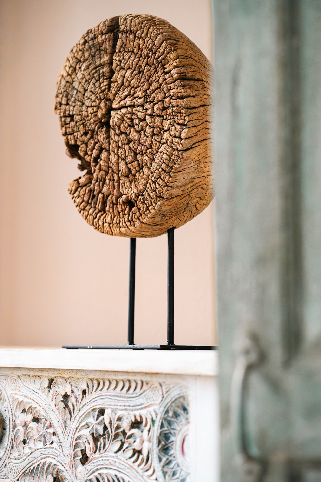 altes Holzmörser-Element, Ø 38 cm, H 48 cm