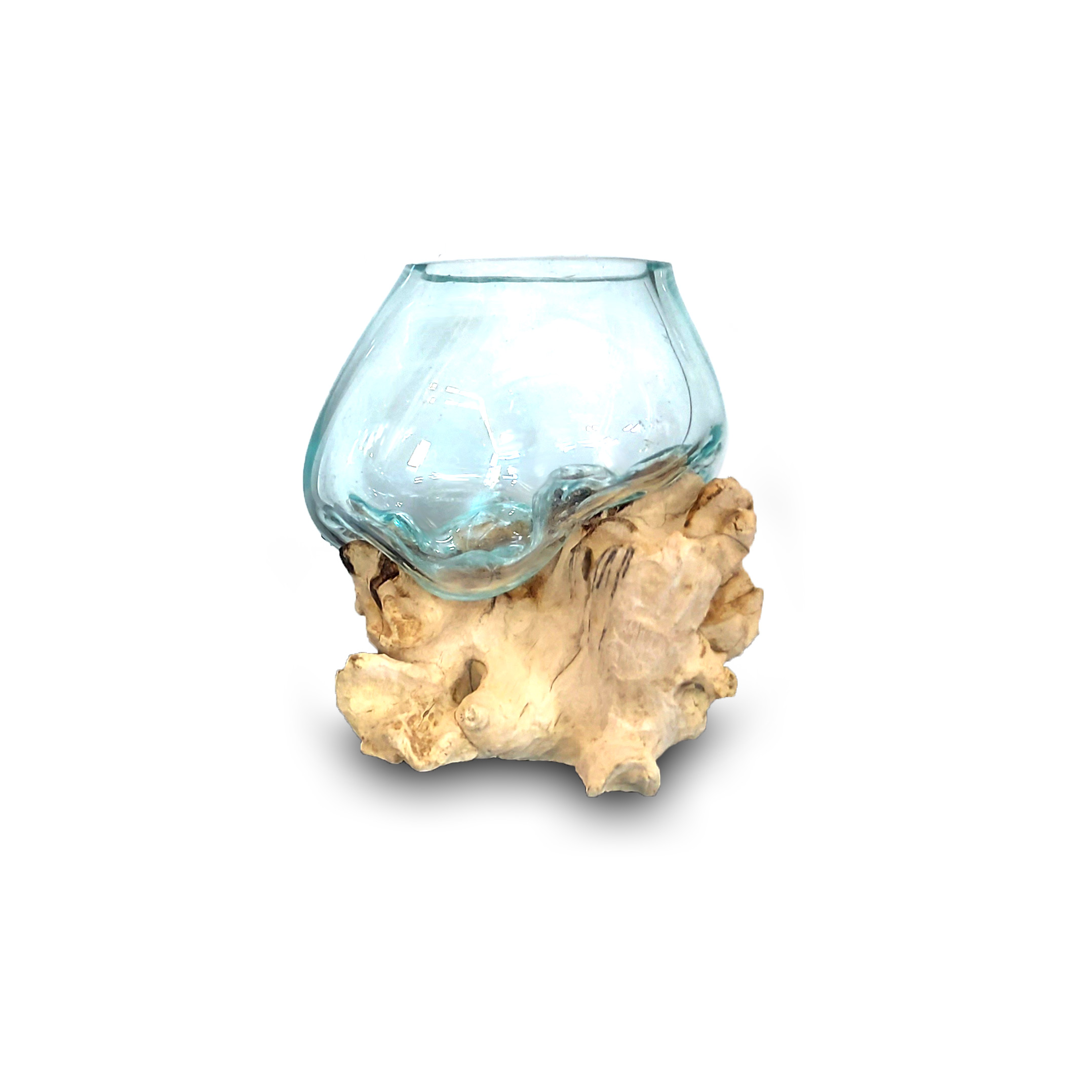 Kleine Wurzelholz-Glasvase, Ø ca. 12 cm, H ca. 14 cm