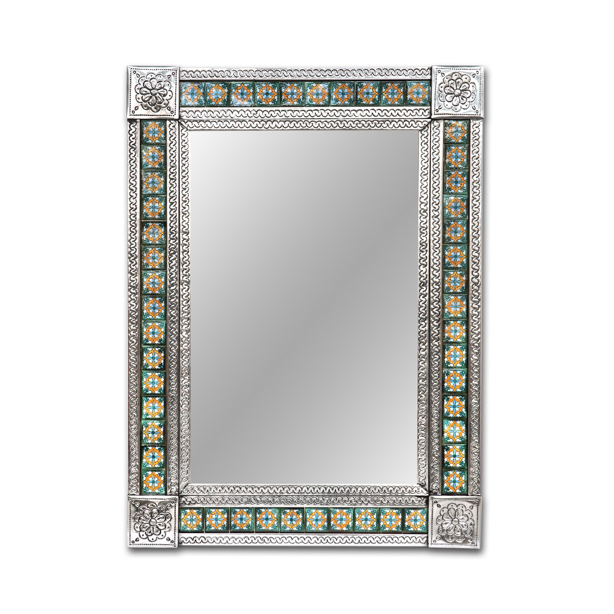 Spiegel 'Talavera' mit Keramikfliesen, silber, multicolor, H 102 cm, B 75 cm, L 4 cm