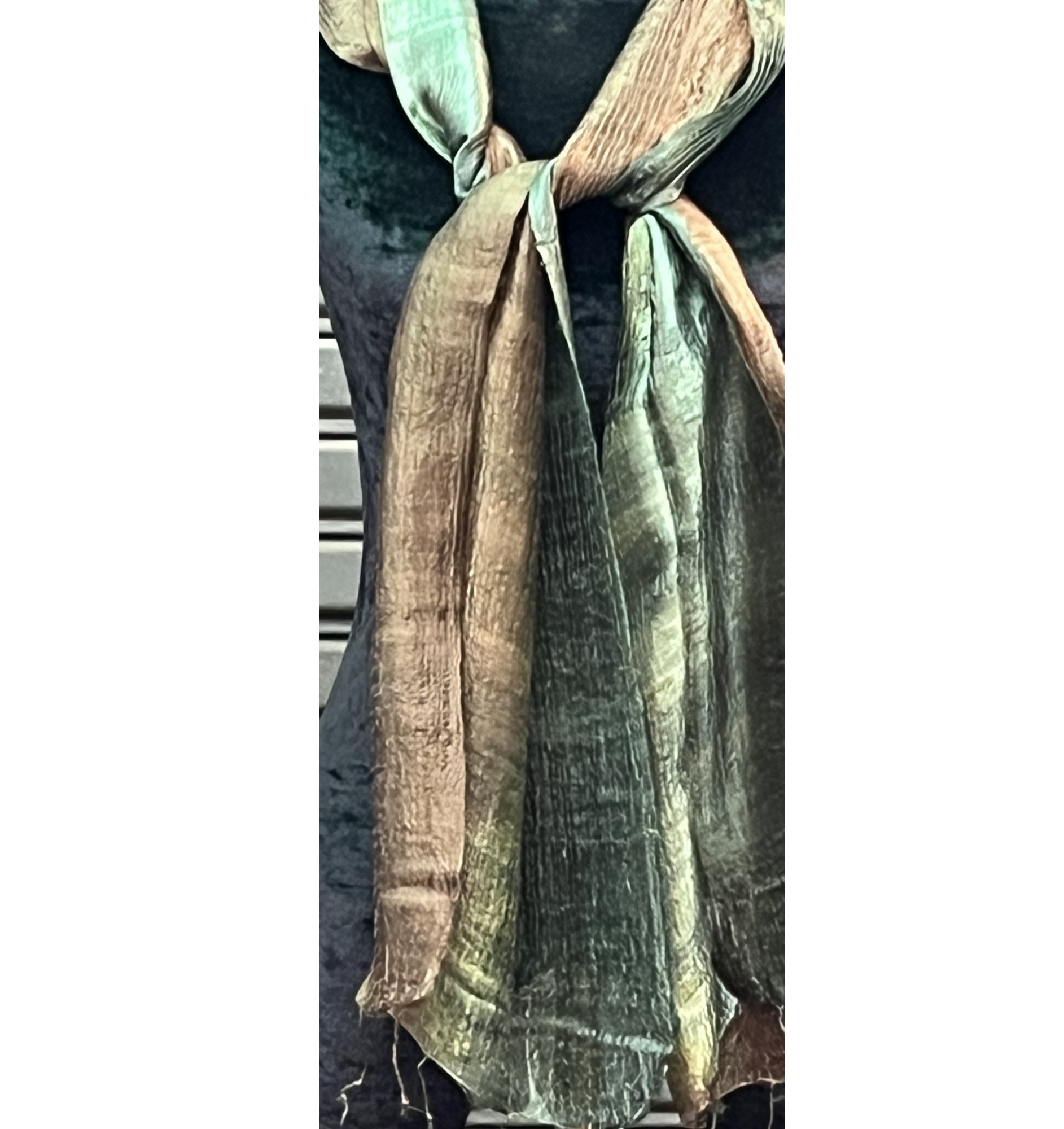 Seidenschal grün-braun, L 175 cm, B 30 cm
