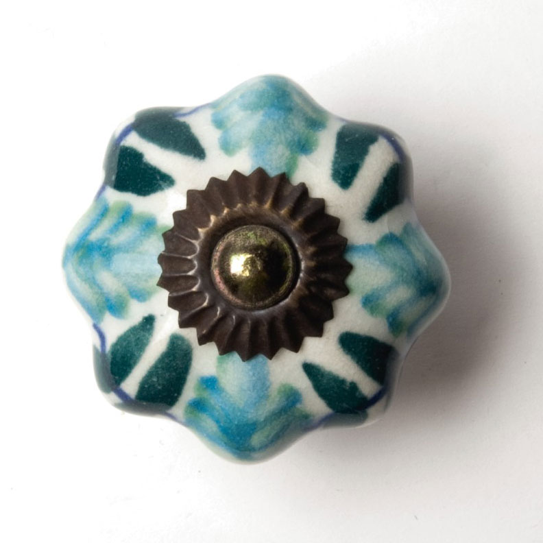 Türknauf 'Blume', türkis/grün, Ø 4,5 cm