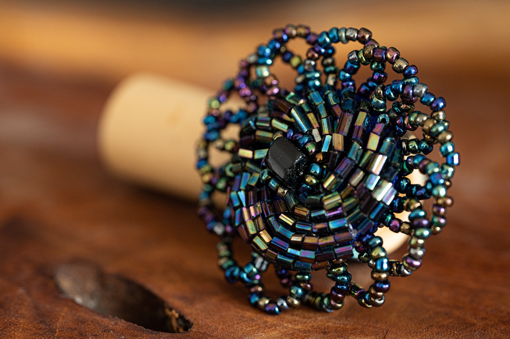 Ring 'Perlenblume', Glasperlen, multicolor, Ø 4 cm, one size