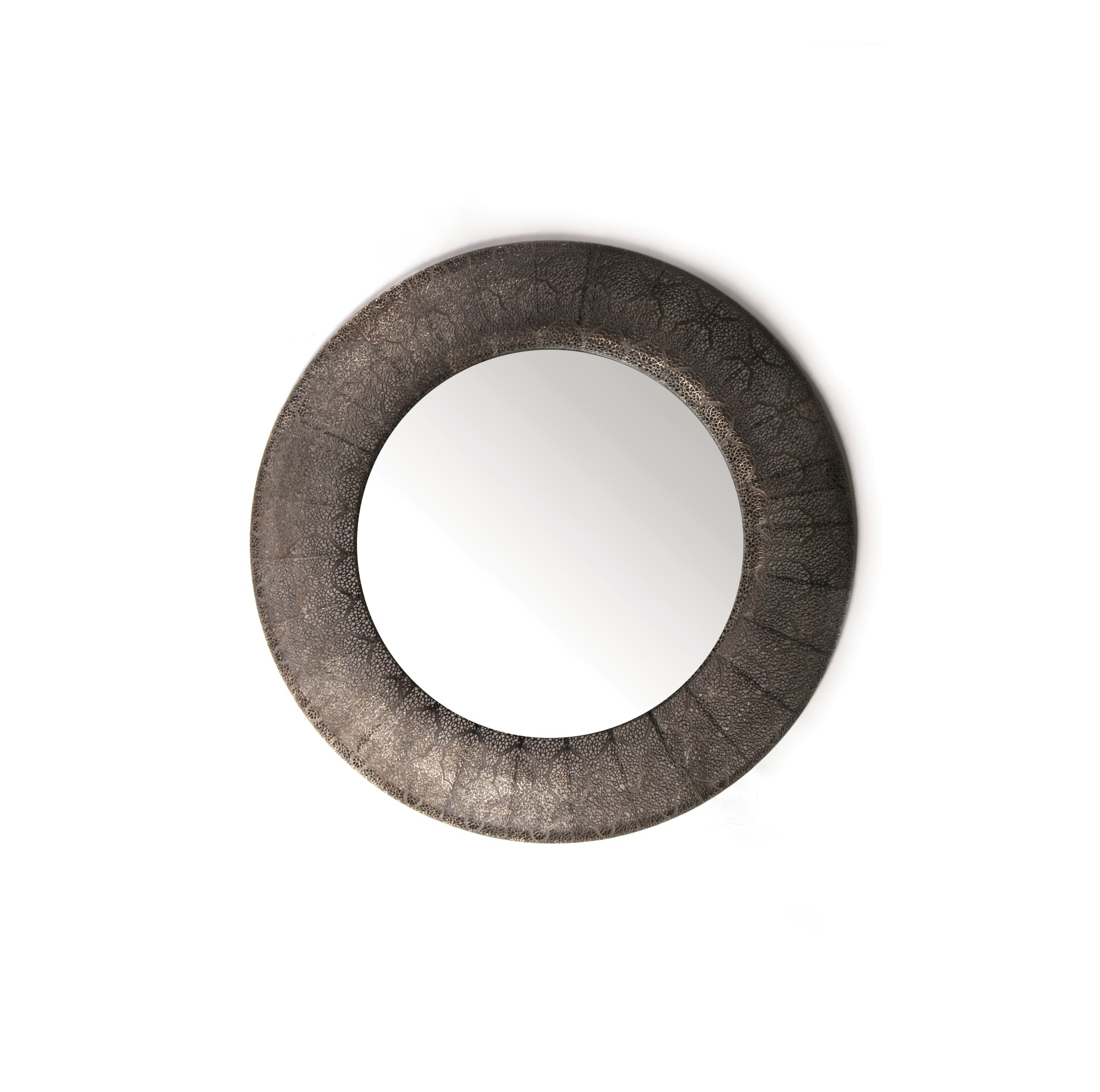 Runder Metall-Spiegel 'Polda', antik silber, Ø 85 cm