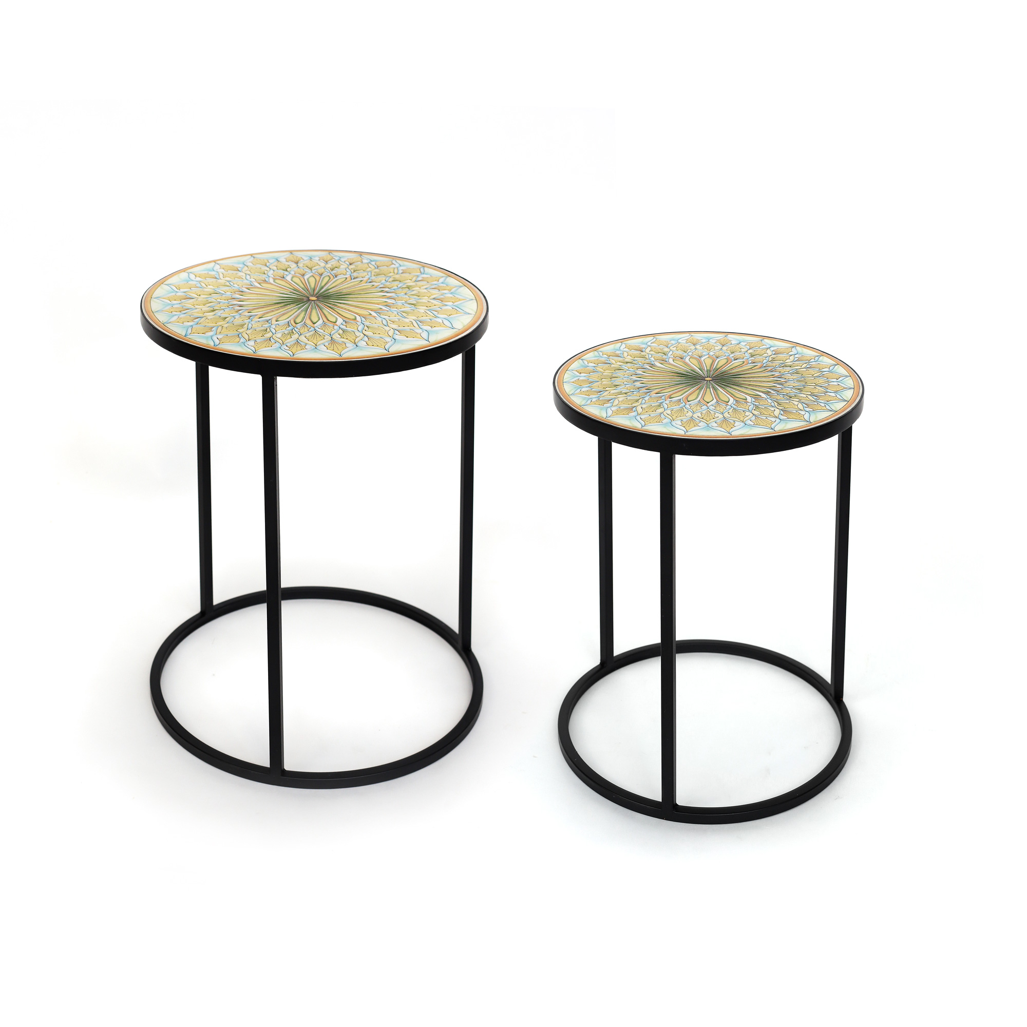 Set Beistelltische, gelb-weiß, schwarz