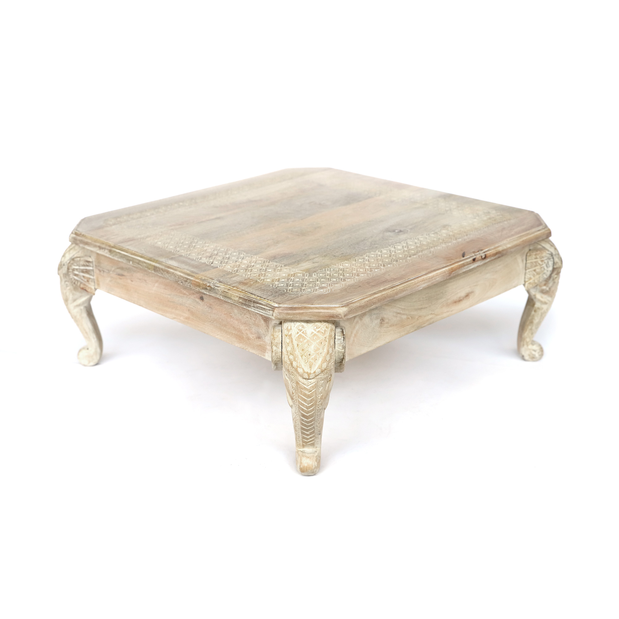 Teetisch mit Elefantendekor, whitewash, B 62 cm, L 62 cm, H 25 cm