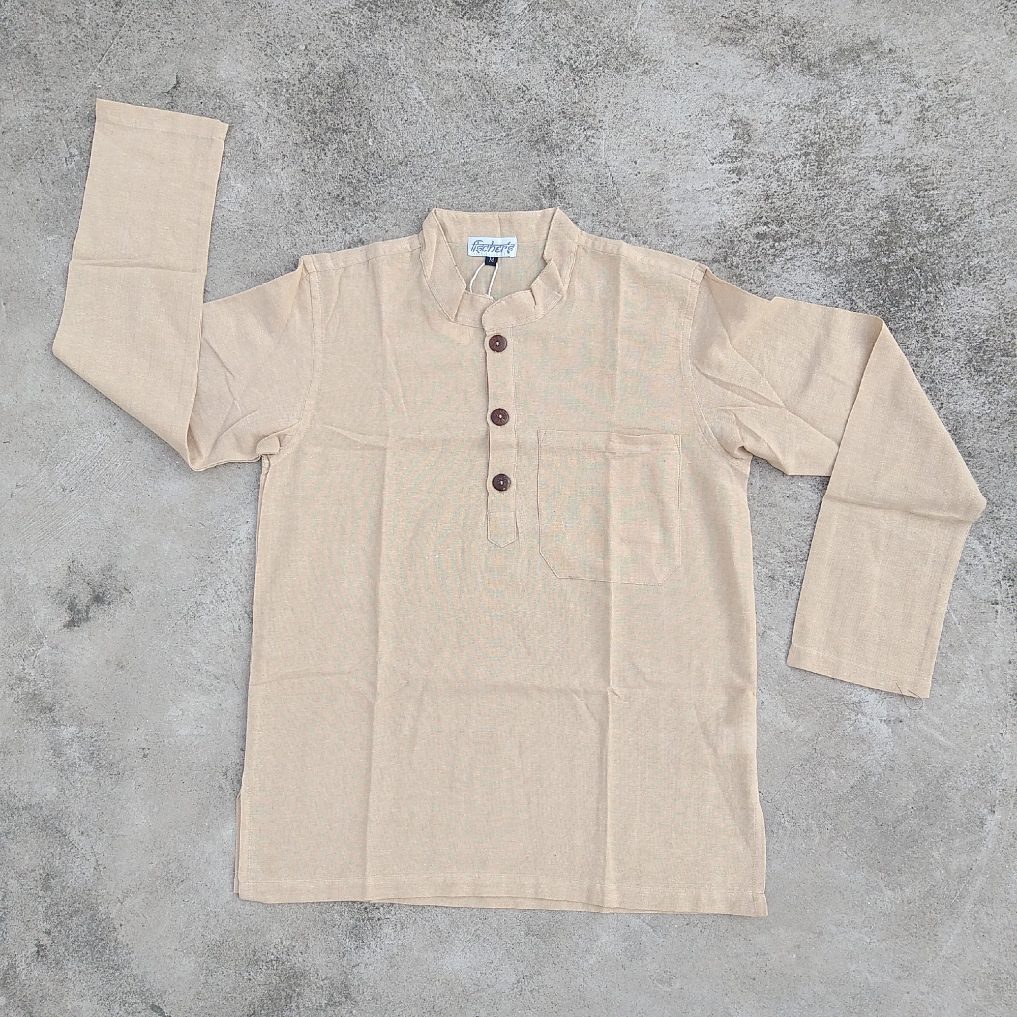 Langarmshirt mit Knopfleiste 'Kura' M, Beige, T 73 cm, B 58 cm