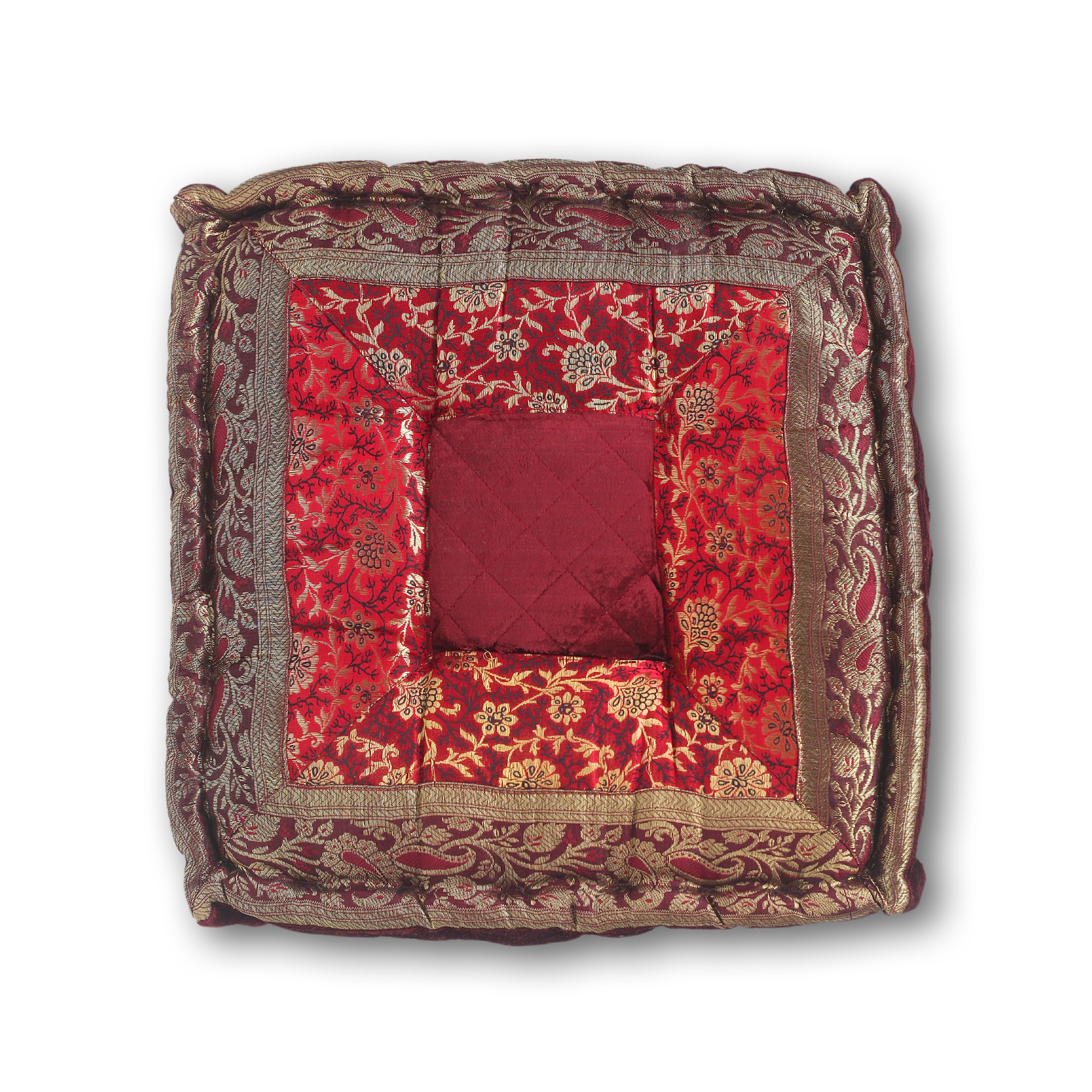 Sitzkissen quadratisch, weinrot/gold, L 40 cm, B 40 cm, H 10 cm