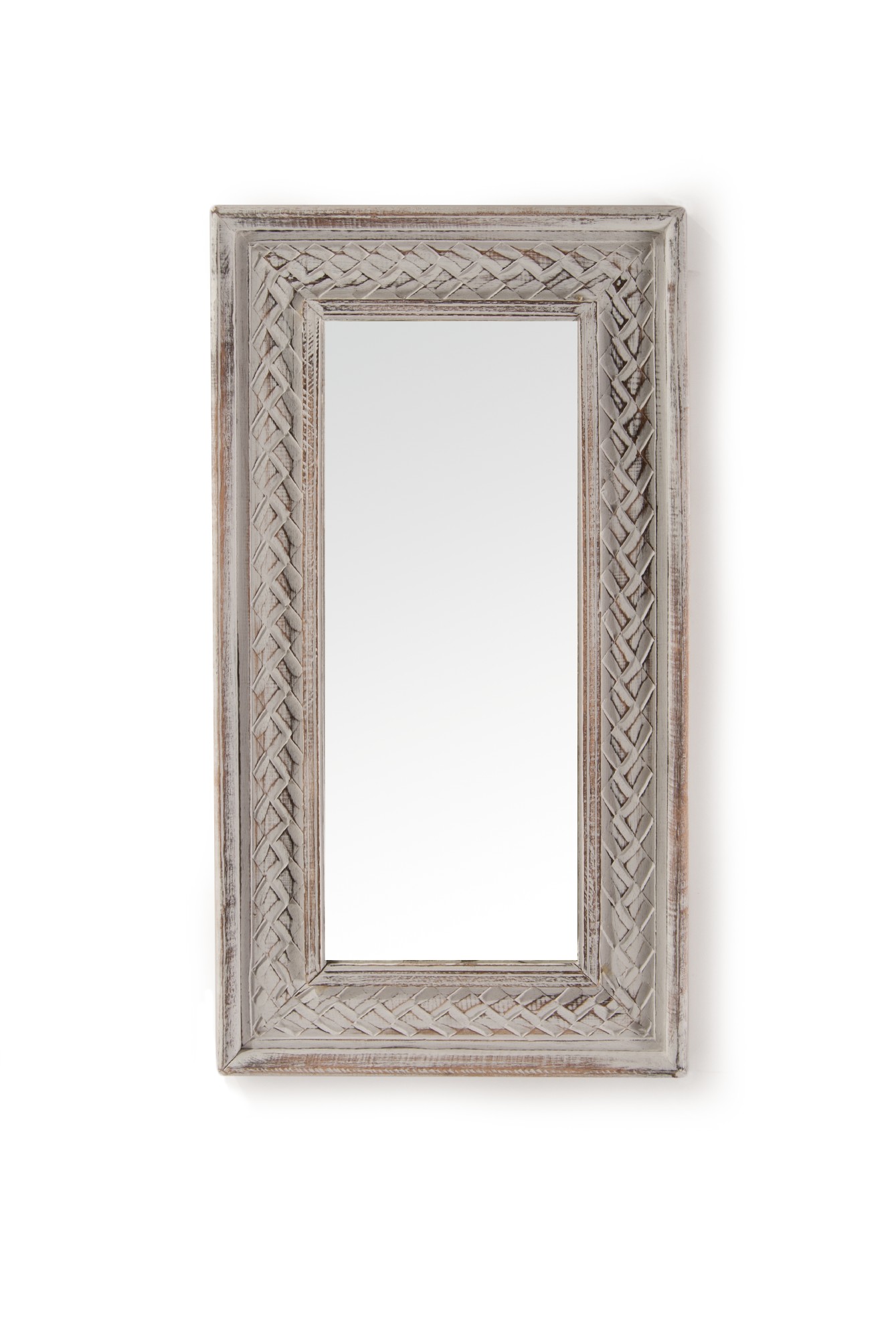Spiegel 'Geflecht', weiß gekälkt, H 62 cm, B 35 cm, T 4 cm