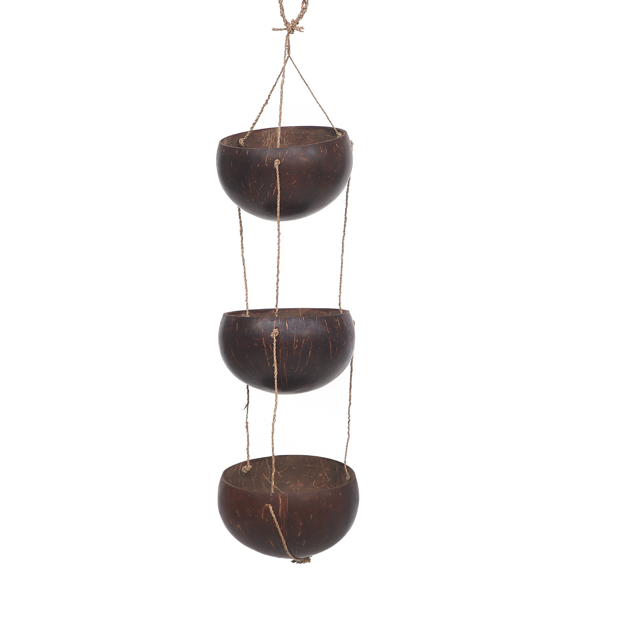 Hängeschalen Kokosnuss 3er, natur, Ø ~12 cm, H 75 cm
