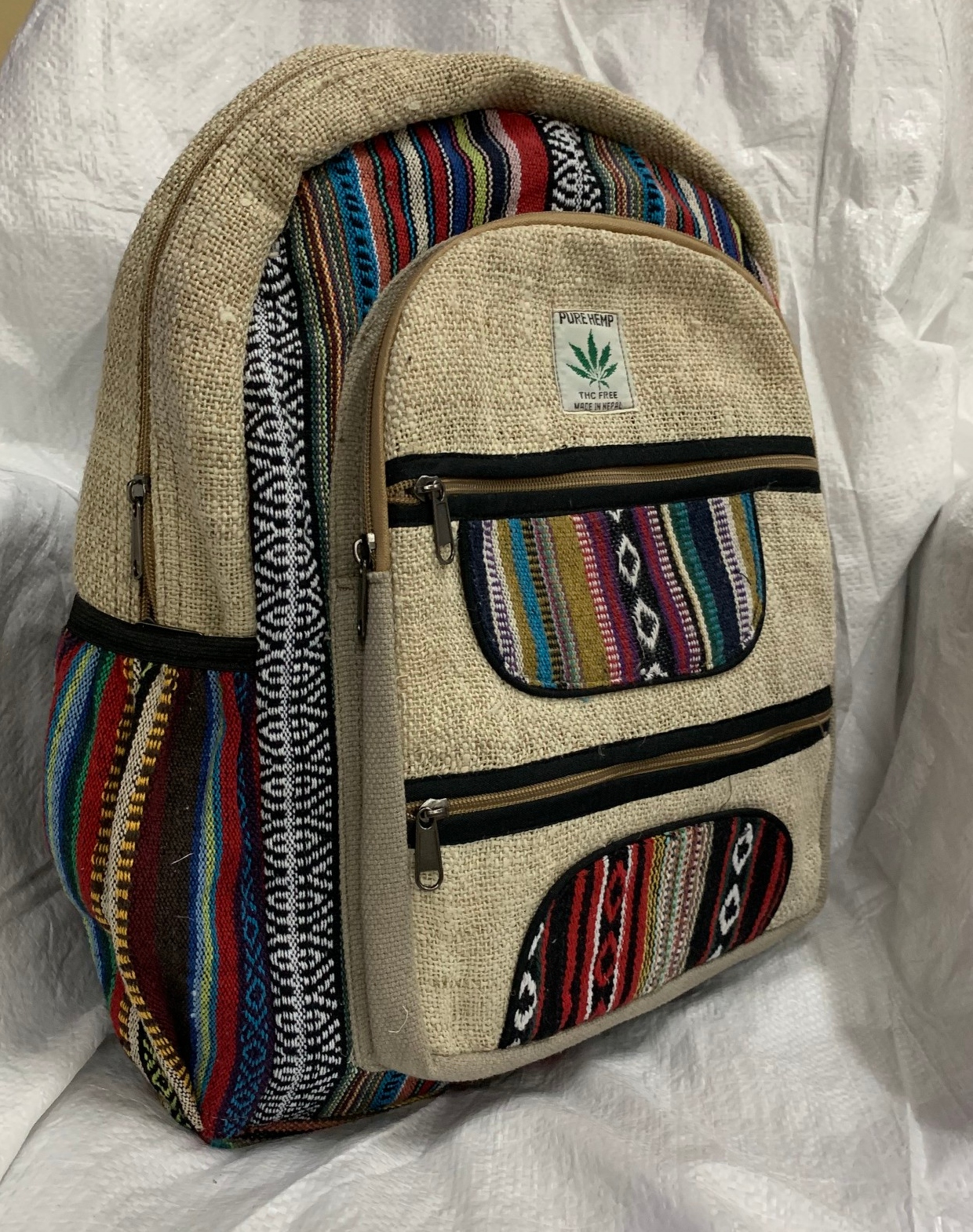 Rucksack aus Hanf und Baumwolle, multicolor, B 32 cm, H 42 cm, T 12 cm