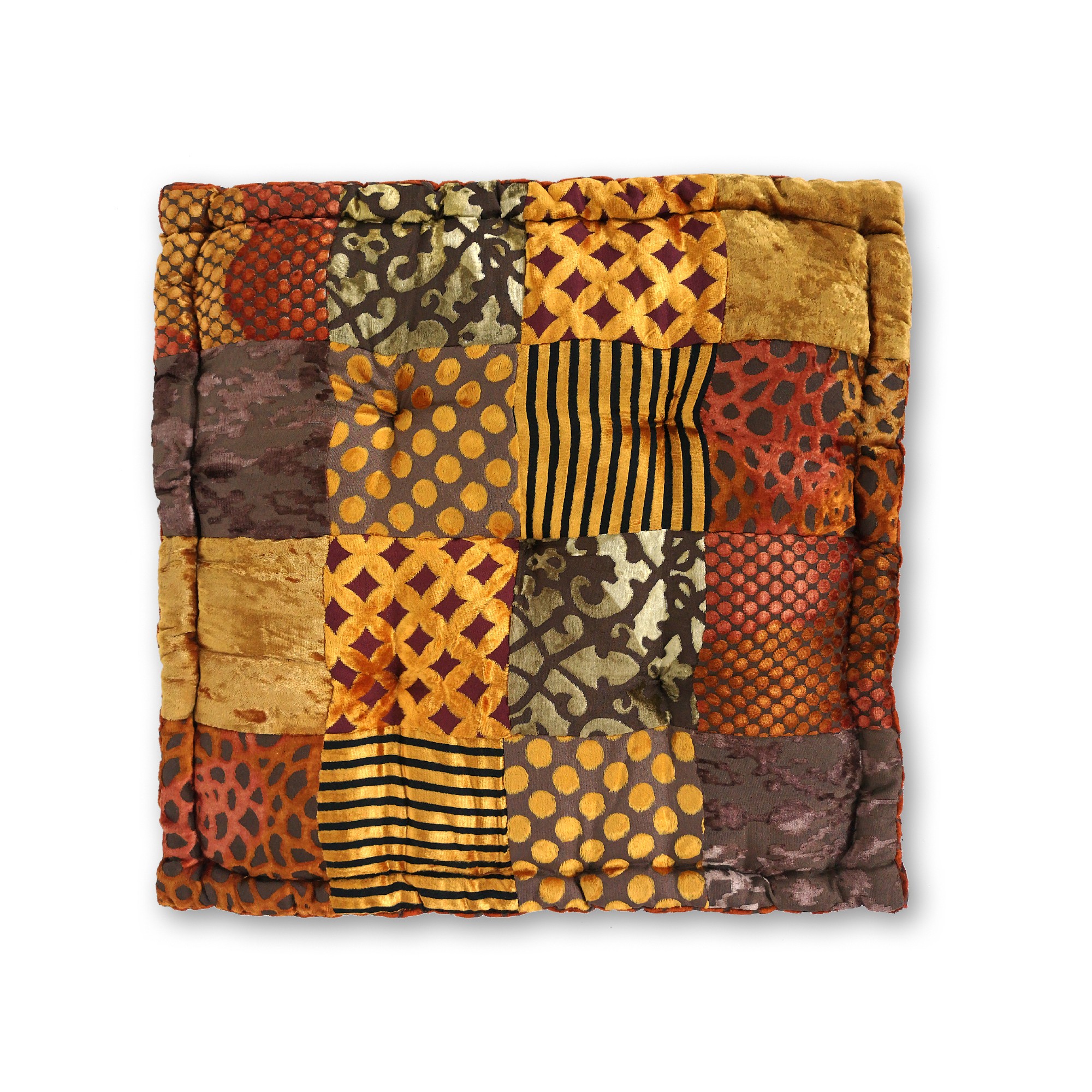 Sitzkissen Patchwork, gold, rost, T 45 cm, B 45 cm, H 10 cm