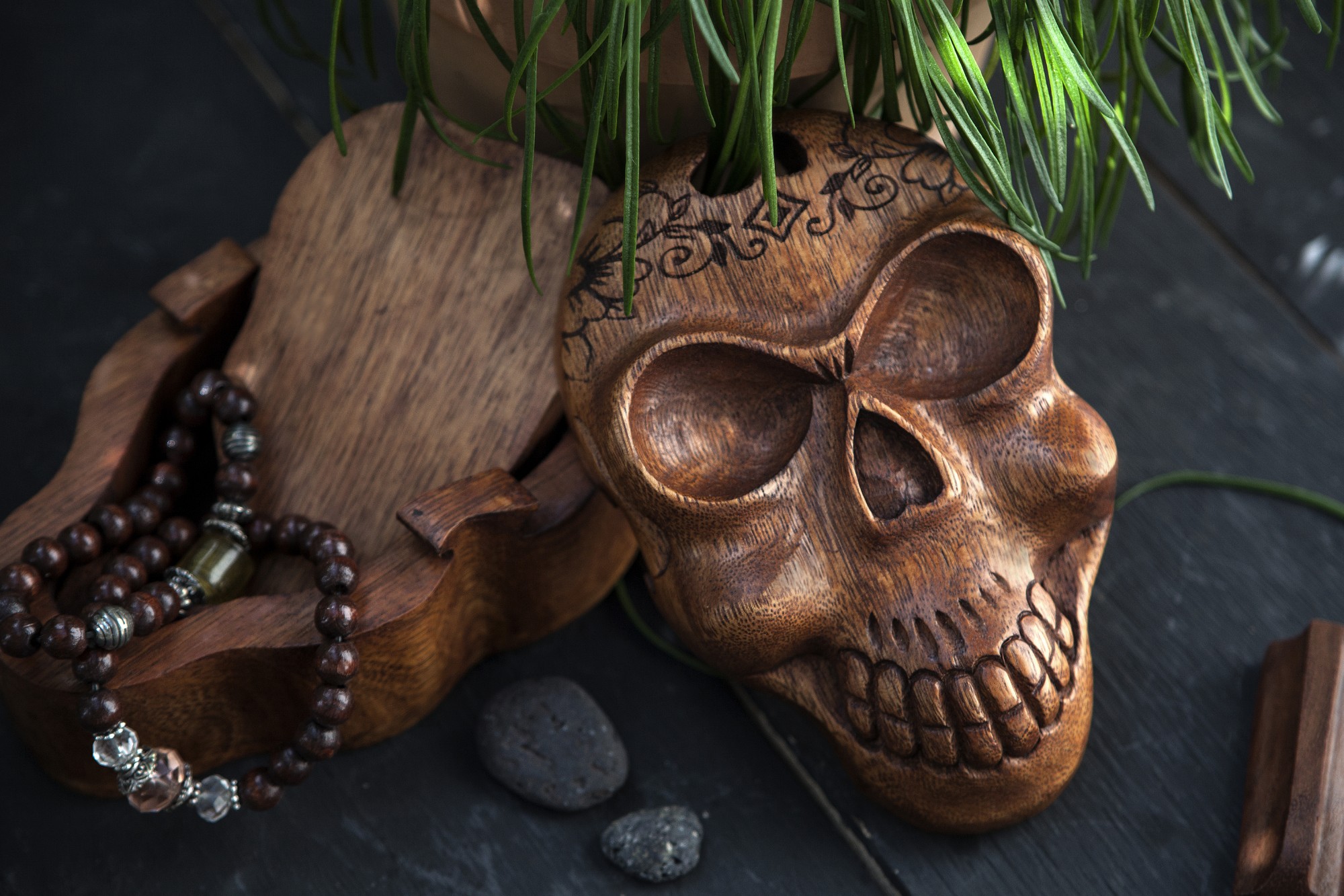 Secret Box 'Skull' L, natur, T 14 cm, B 9 cm, H 7 cm