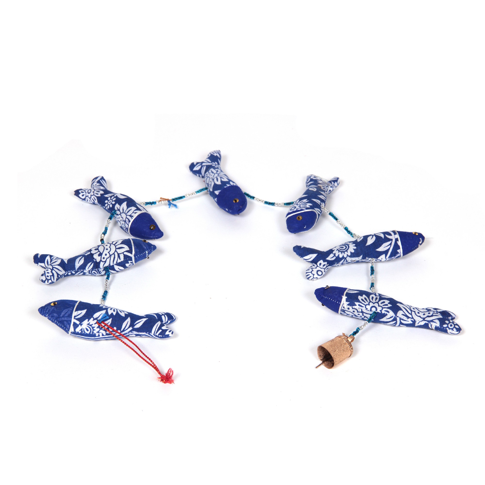 7er Girlande 'Fische', blau, weiß, L 95 cm