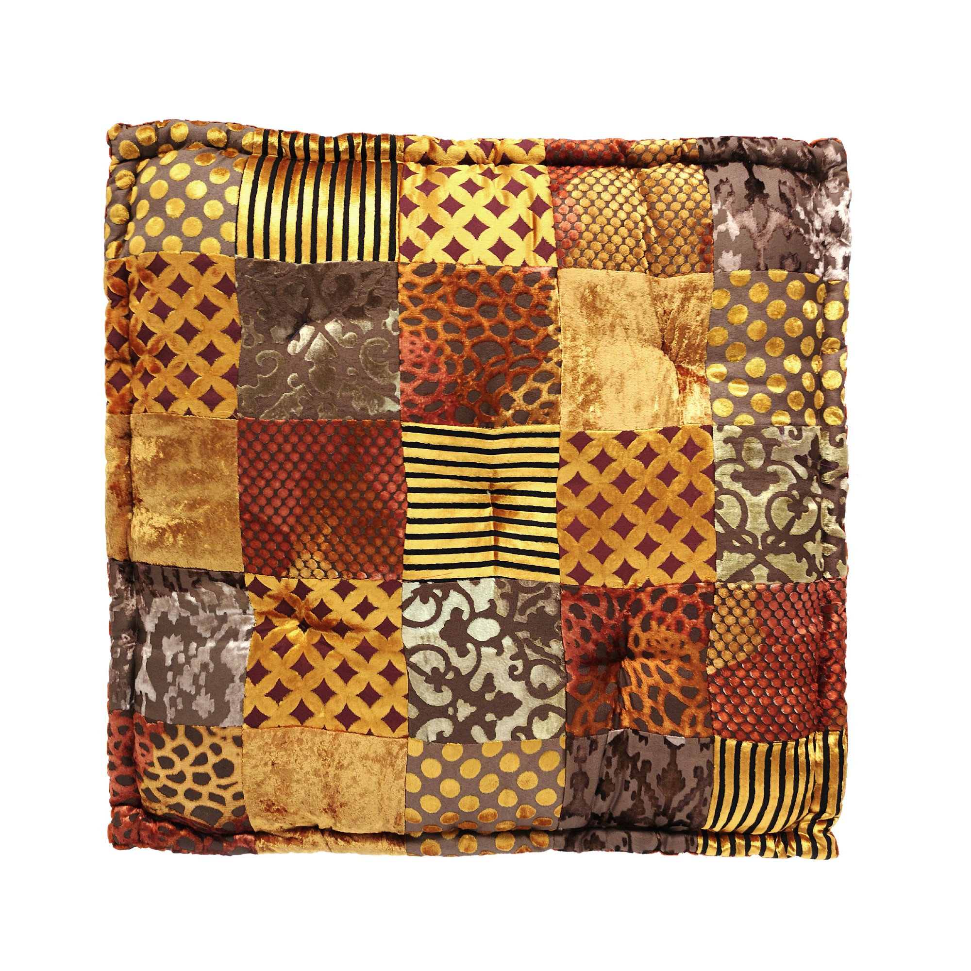 Sitzkissen Patchwork, gold, rost, T 60 cm, B 60 cm, H 10 cm