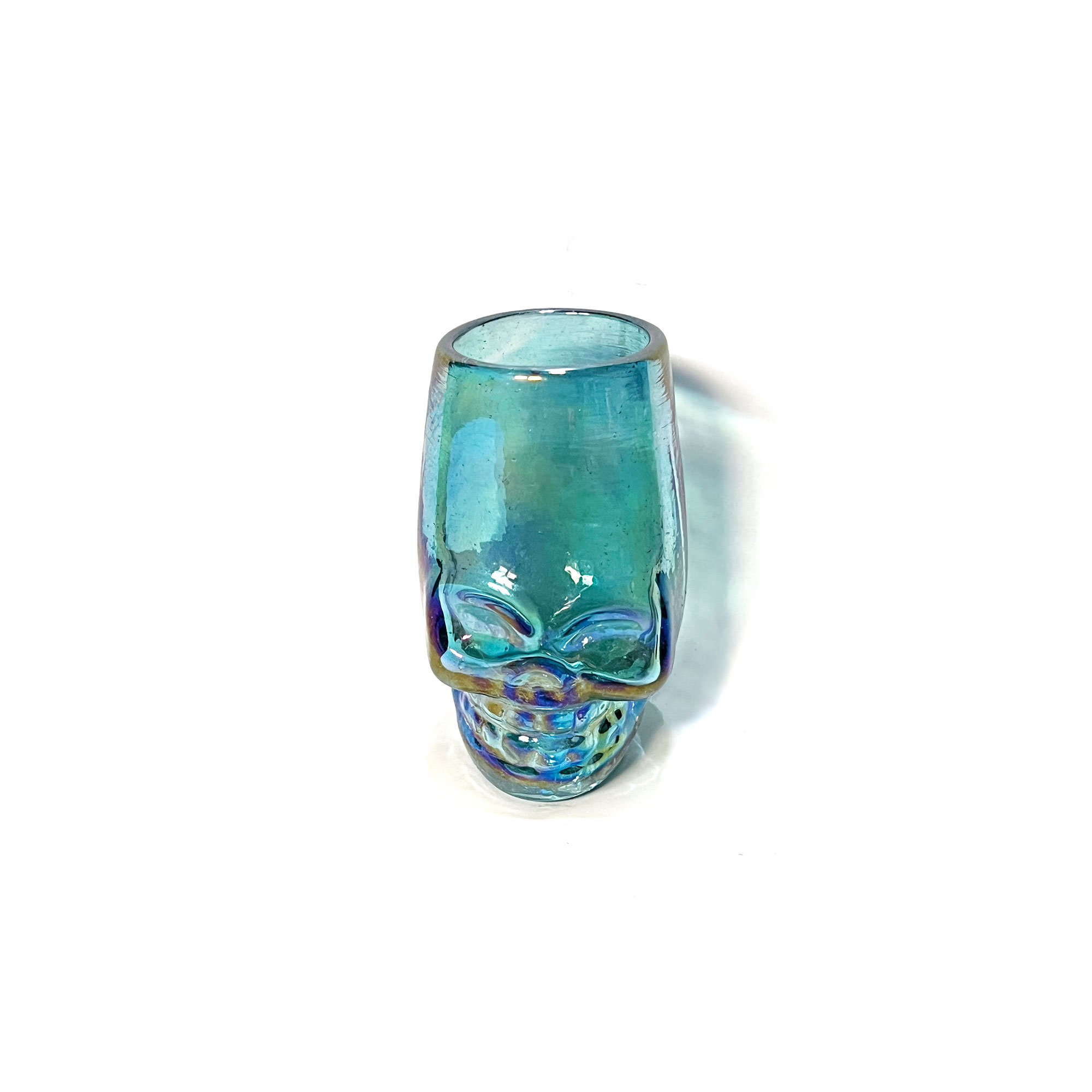 Schnapsglas 'Skull' blau, mundgeblasen, H 9 cm, B 4 cm, L 5 cm