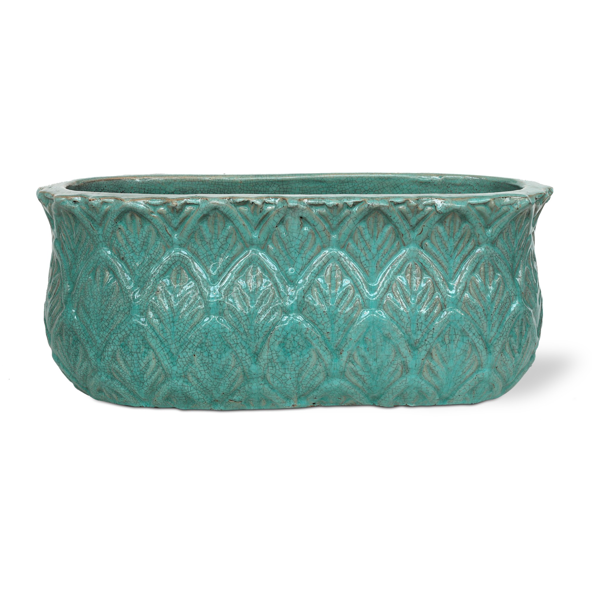 Pflanztopf 'Paloma' oval, türkis, T 60 cm, B 26 cm, H 25 cm