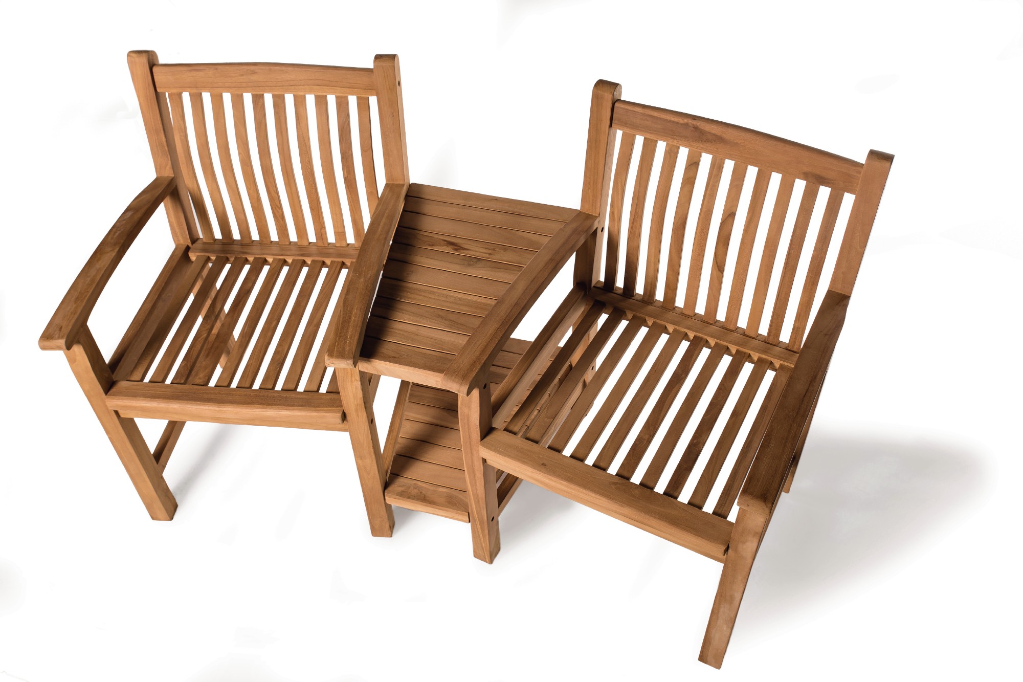 Stühle 'Twins' mit Ablage, Teakholz, B 163 m, H 92 cm