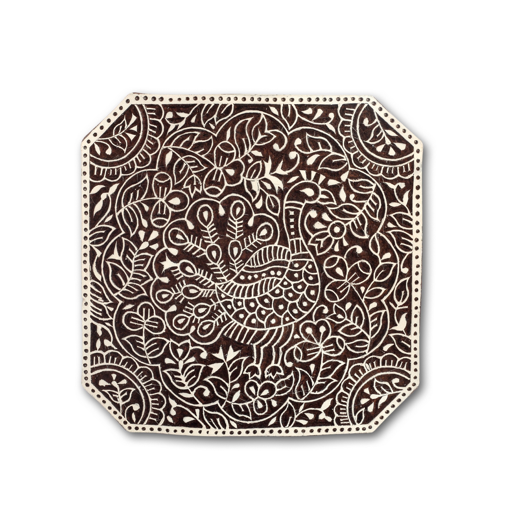 Textilstempel 'Pfau', handgeschnitzt, B 17 cm, H 17 cm