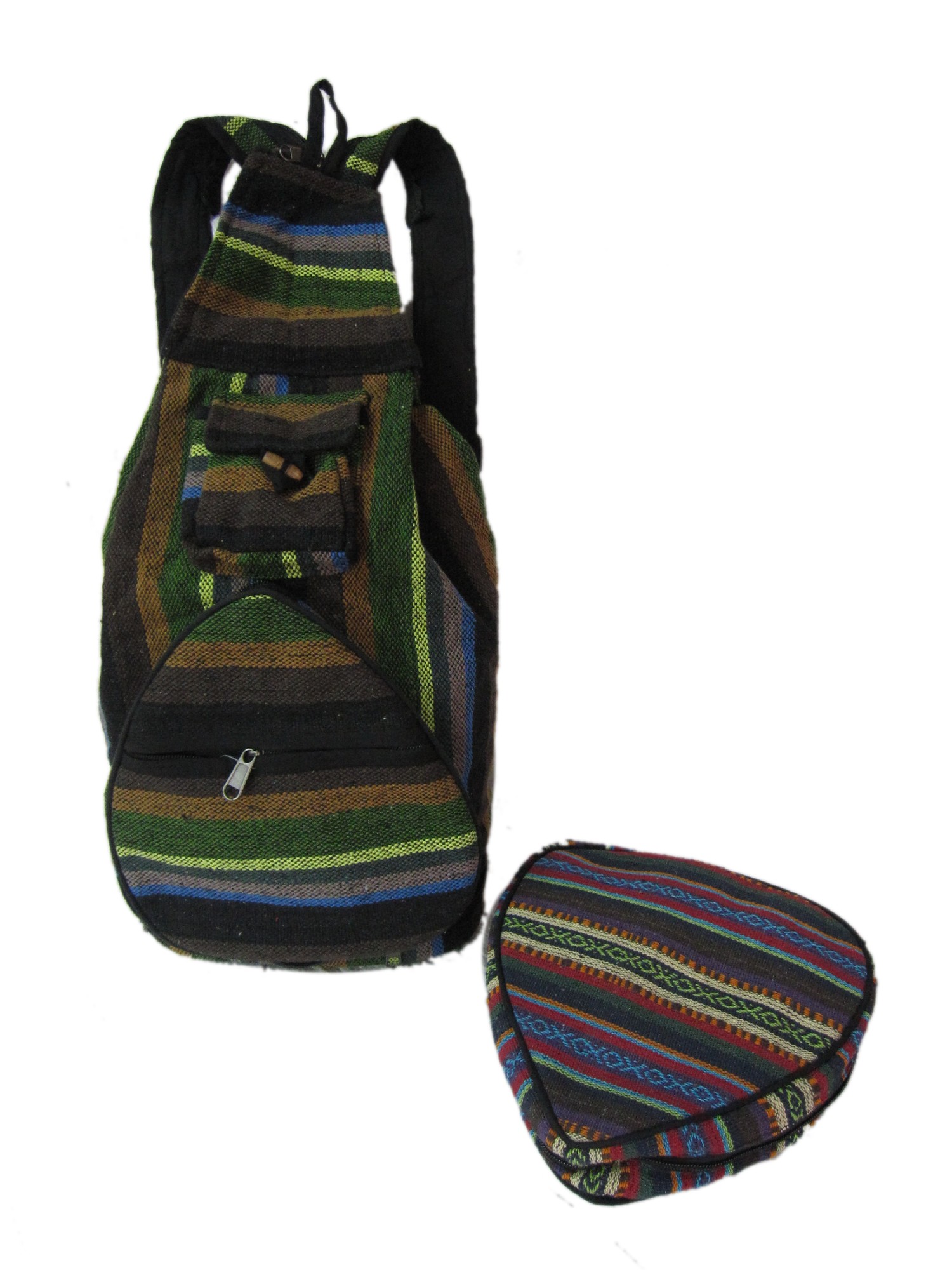 Rucksack faltbar, grün, braun, blau, H 42 cm, T 25 cm, B 25 cm