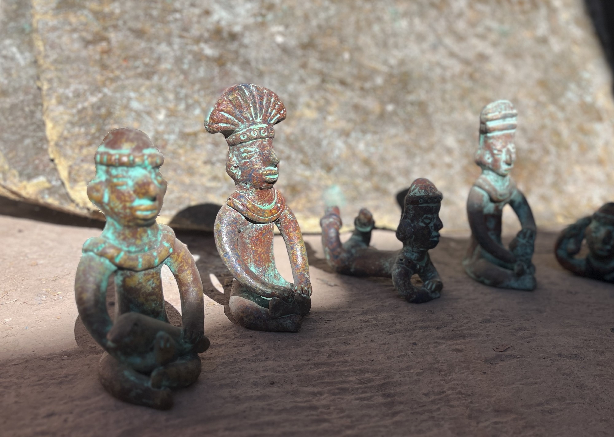 Set Maya-Figuren, Nr. 1-6., B 10~15 cm, T 8~12 cm, H 10~20 cm