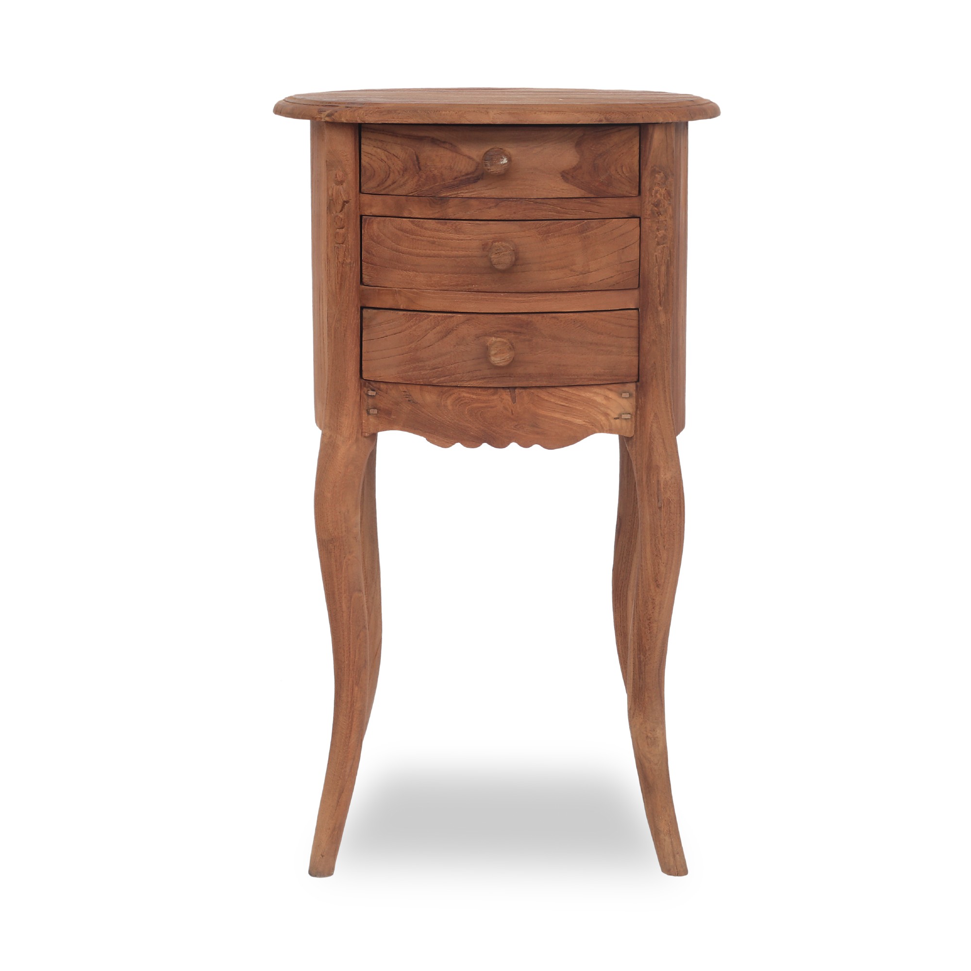 Ovale Kommode 'Balzac' 3 Schubladen, Teak, T 33 cm, B 40 cm, H 72 cm