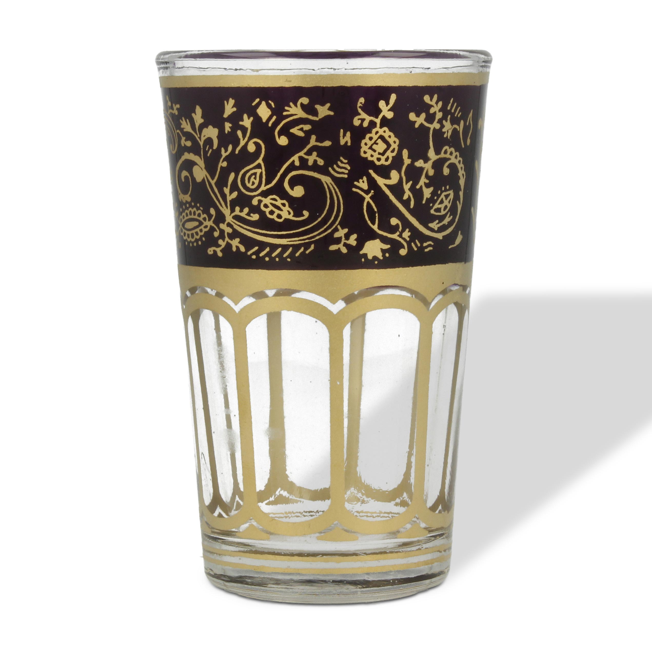 Teeglas mit Brandglasur, violett-gold, H 8,5 cm, Ø 5 cm