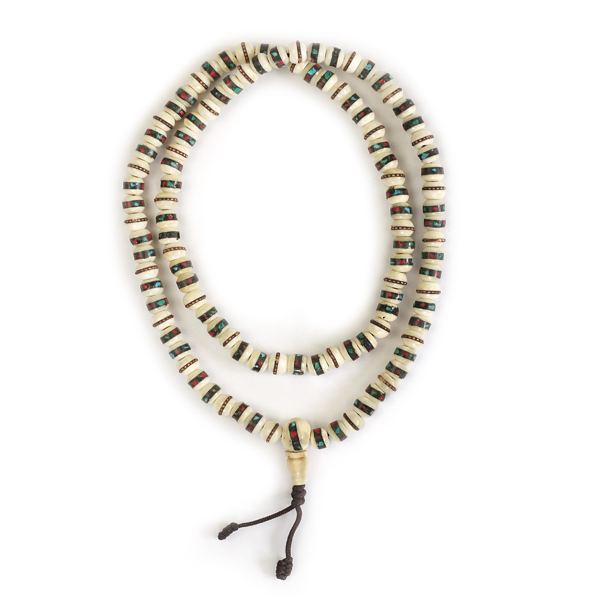 Mala Gebetskette, weiß mit Inlays, L 74 cm, B 0,8 cm