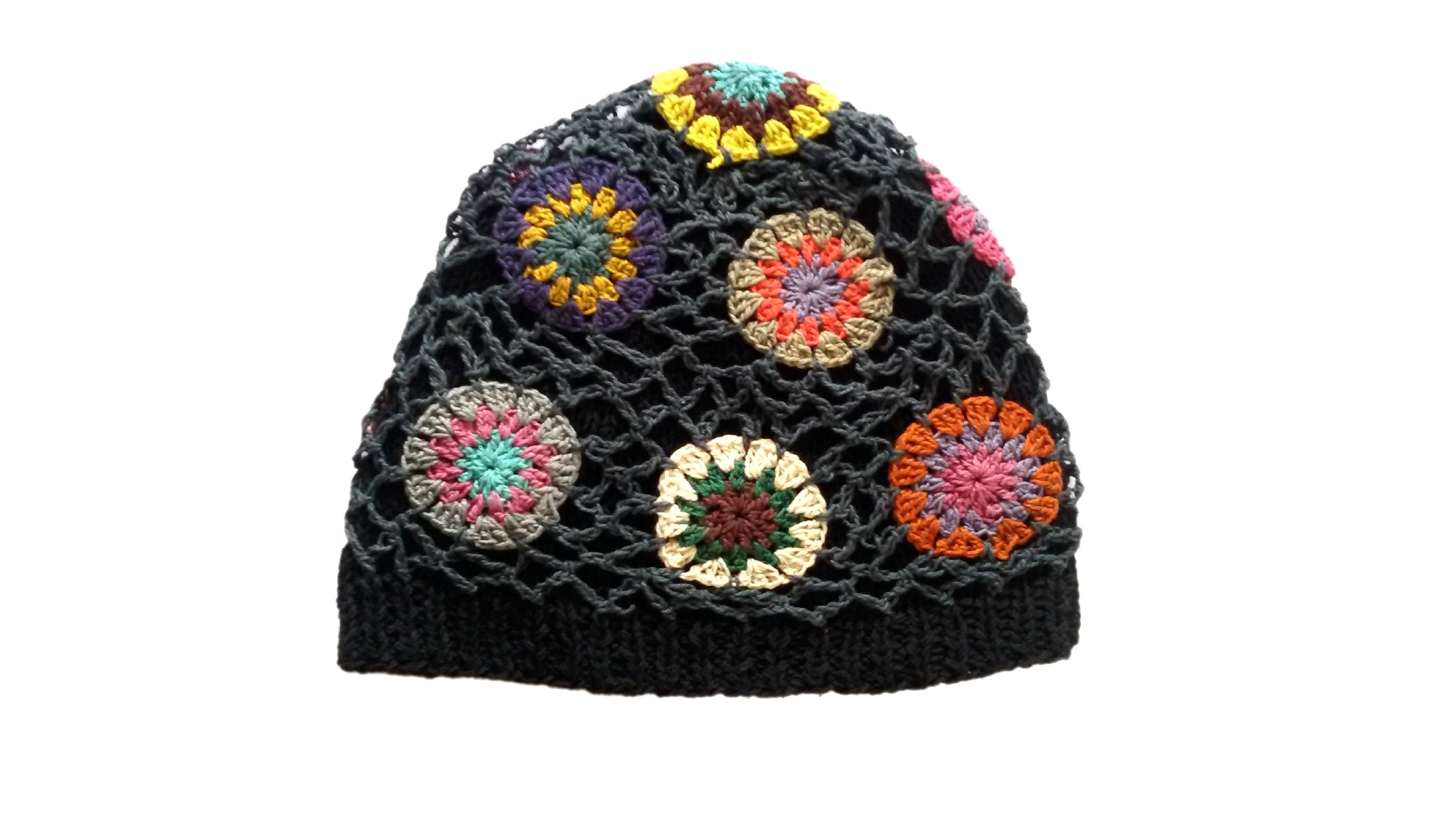 Häkelmütze 'Riya', dunkelgrau/multicolor