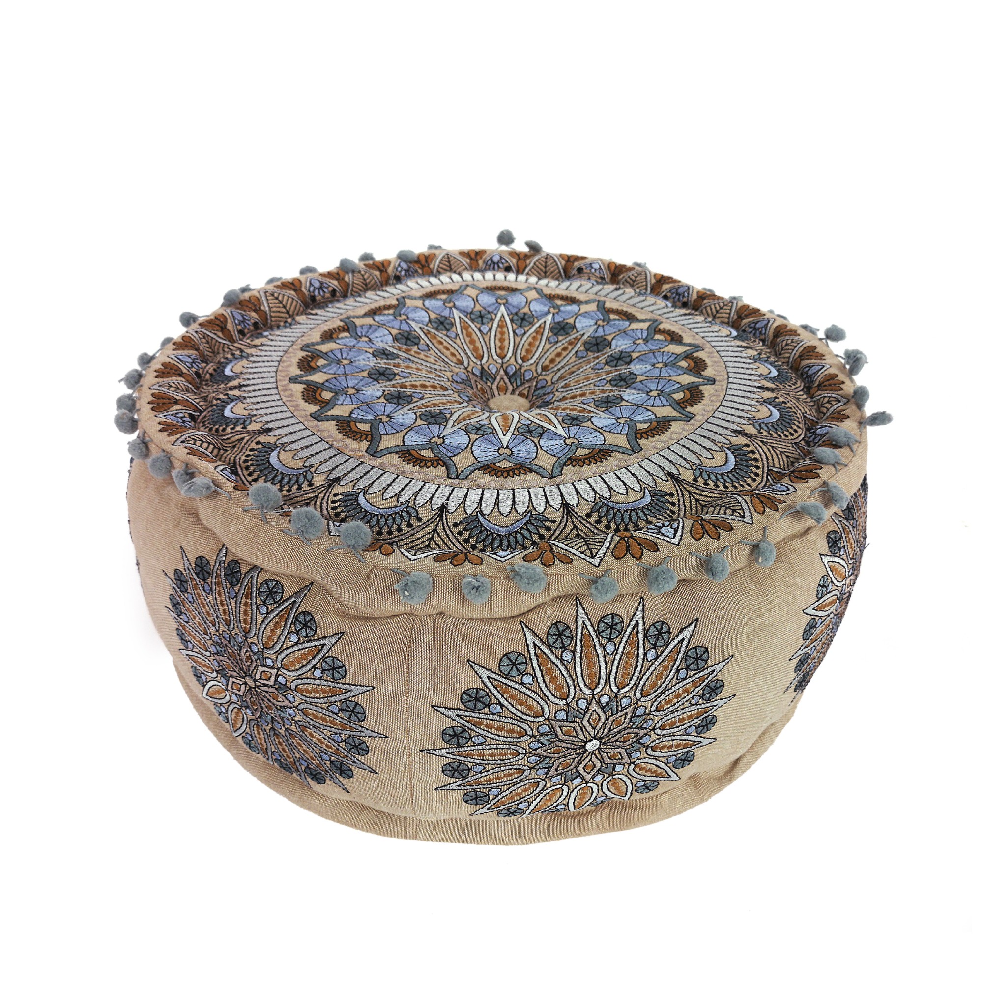 Pouf Mandala 'Jameen', beige, multicolor, Ø 40 cm, H 20 cm