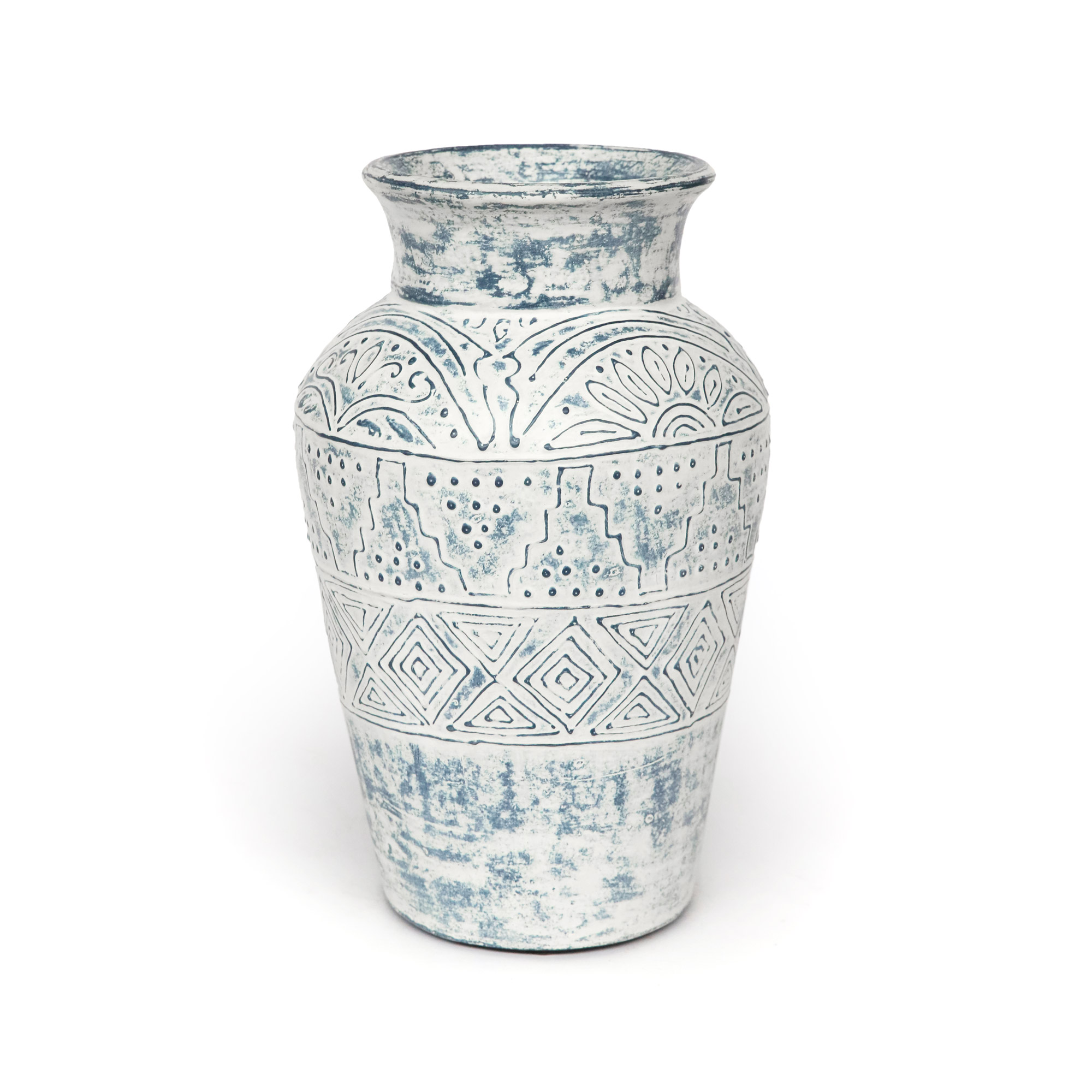 Toraja-Vase, weiß-blau, Ø 20 cm, H 31 cm