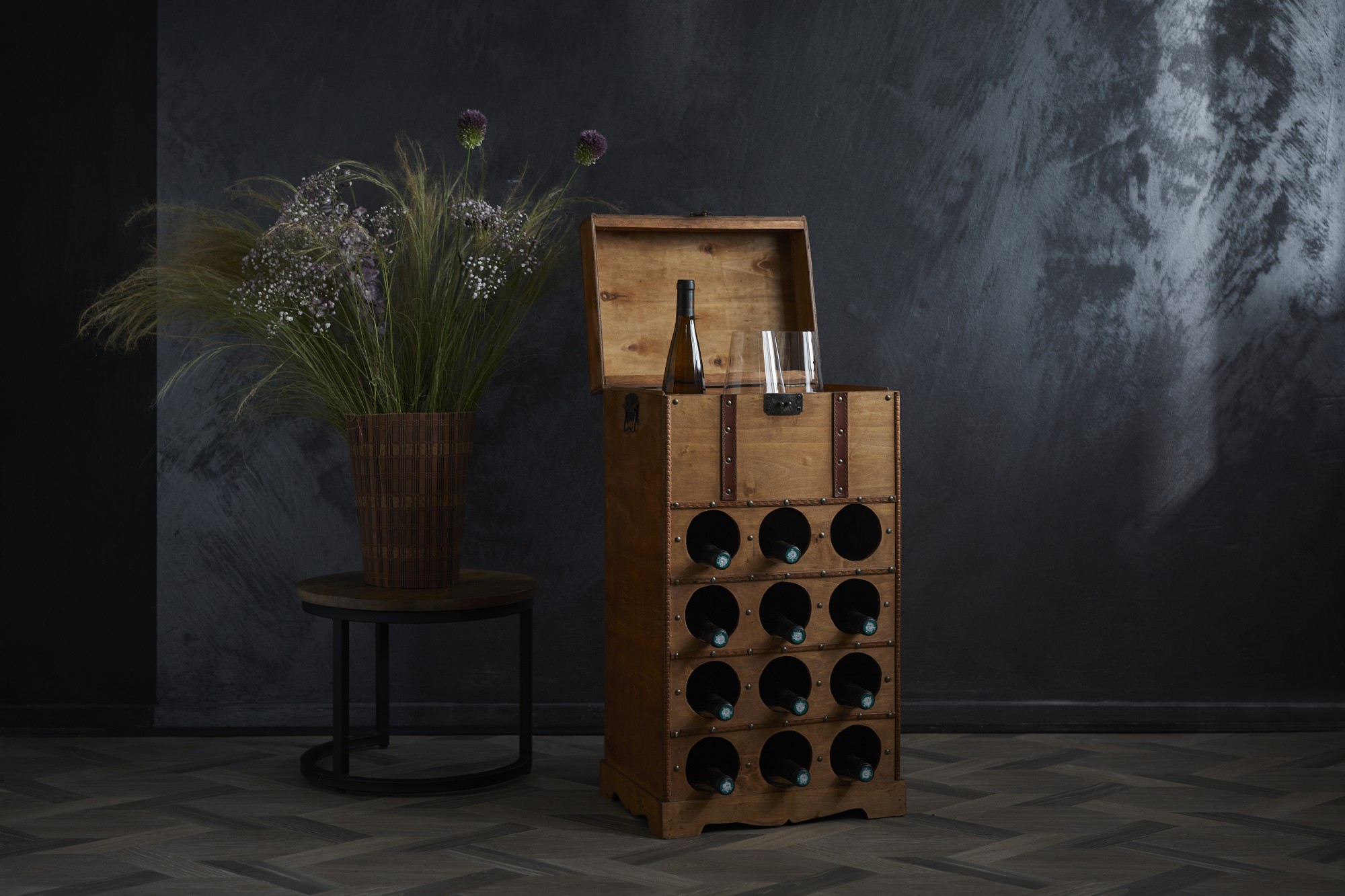 Flaschentruhe 12er, cognac, B 40 cm, H 75 cm, L 30 cm