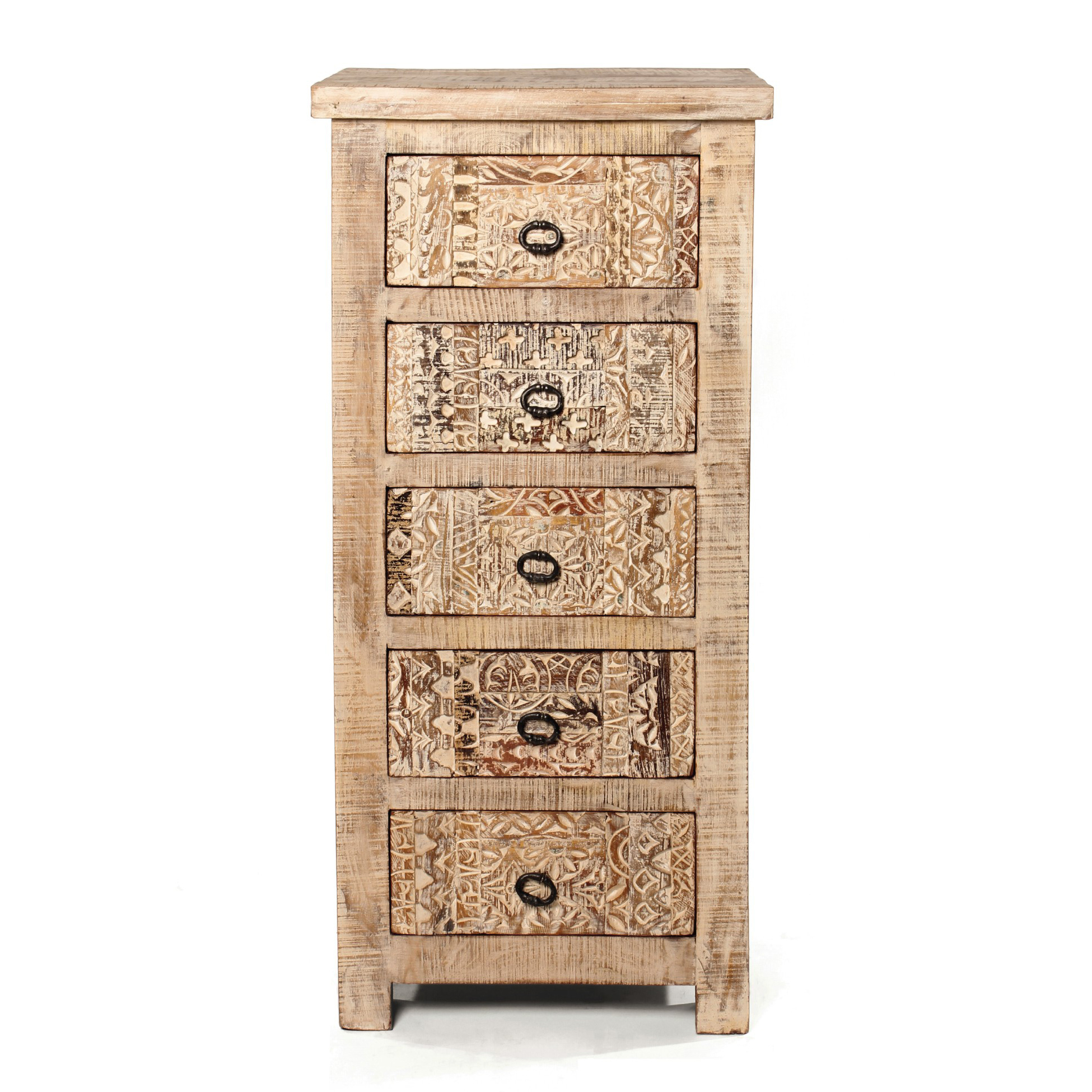 Schubladenschrank 'Sharina', aus Mangoholz, braun, H 114 cm, B 50 cm, T 40 cm