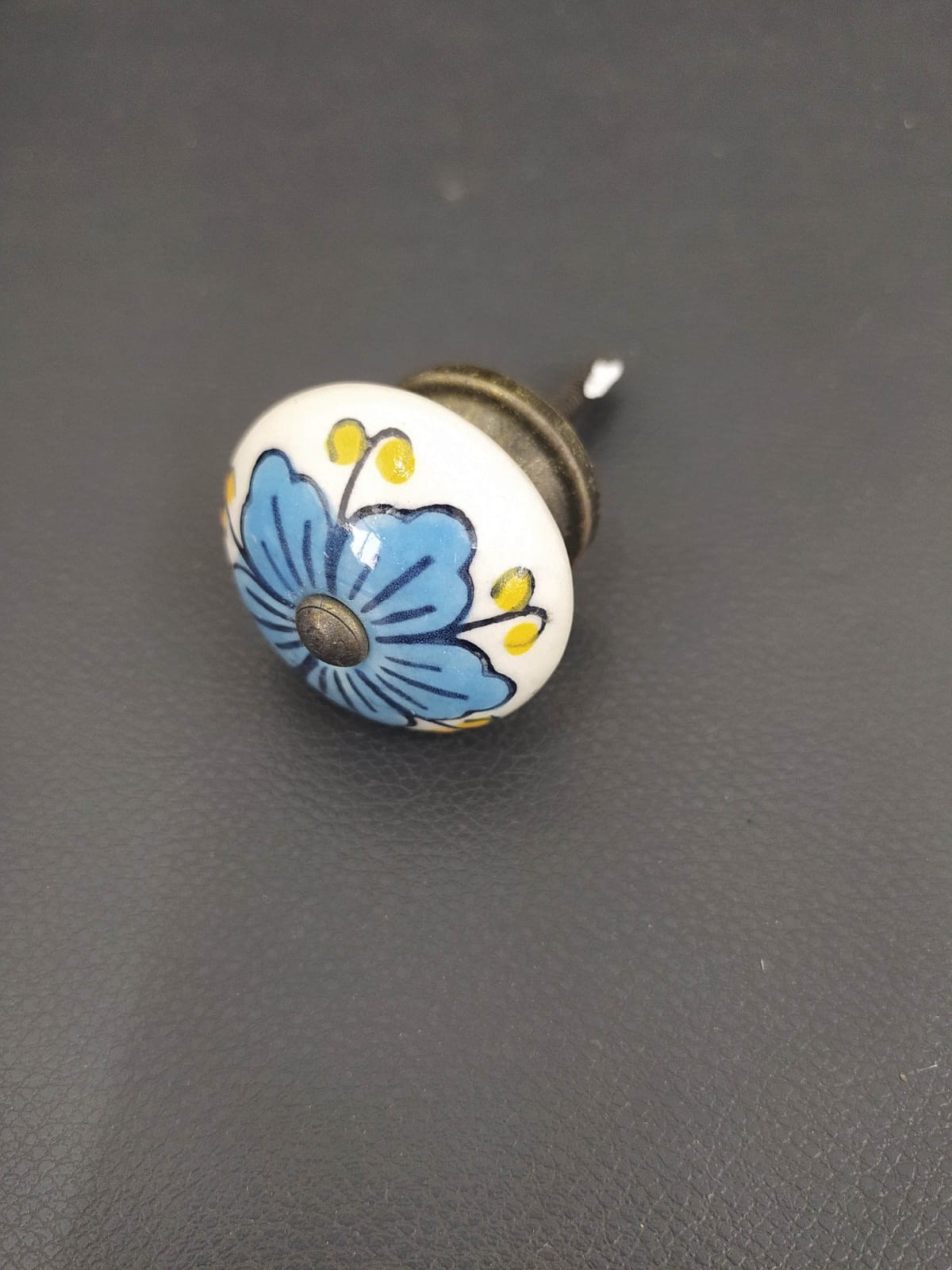 Keramik-Knauf, weiß/blau/gelb, Ø 4 cm