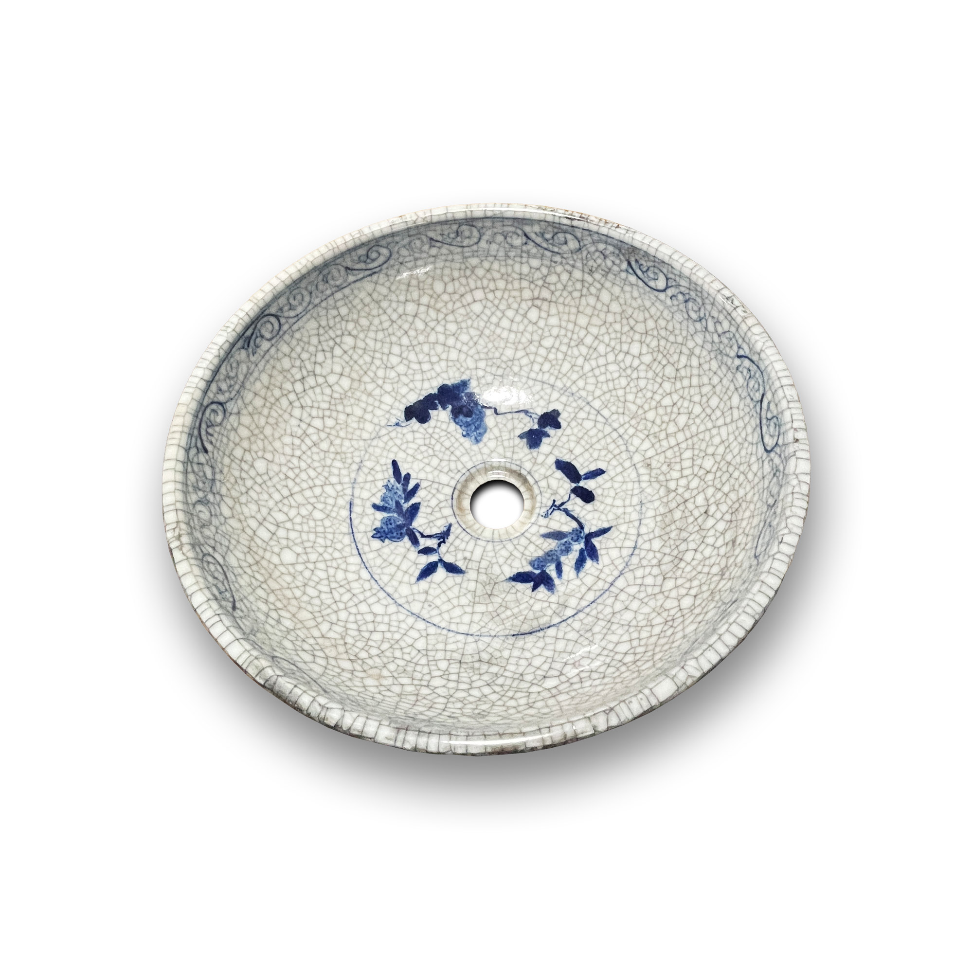 Keramikwaschbecken 'Flower', blau-weiß, Ø 40 cm, H 15 cm