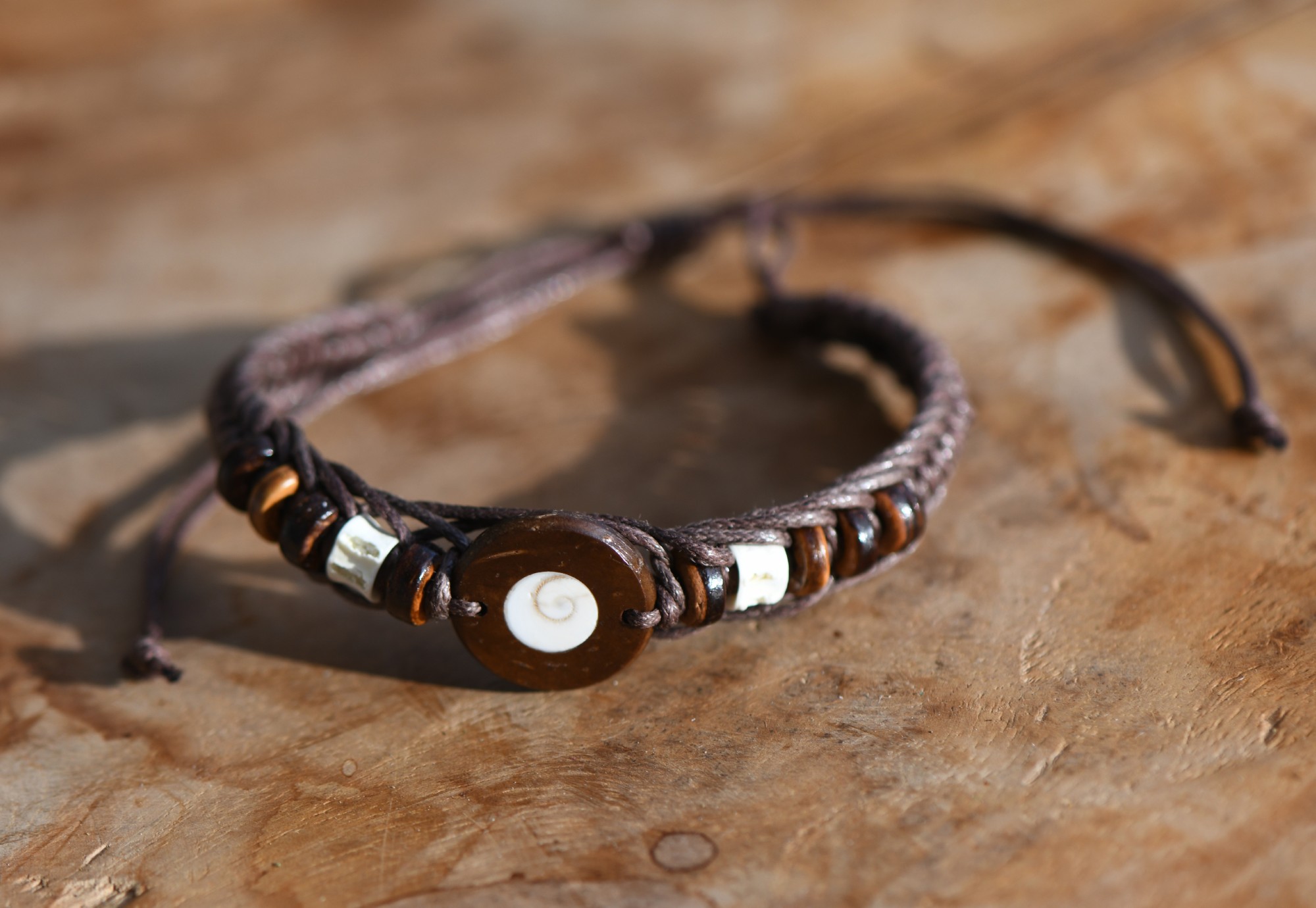 Armband 'Kokos/Muschel', braun, Ø 10 cm
