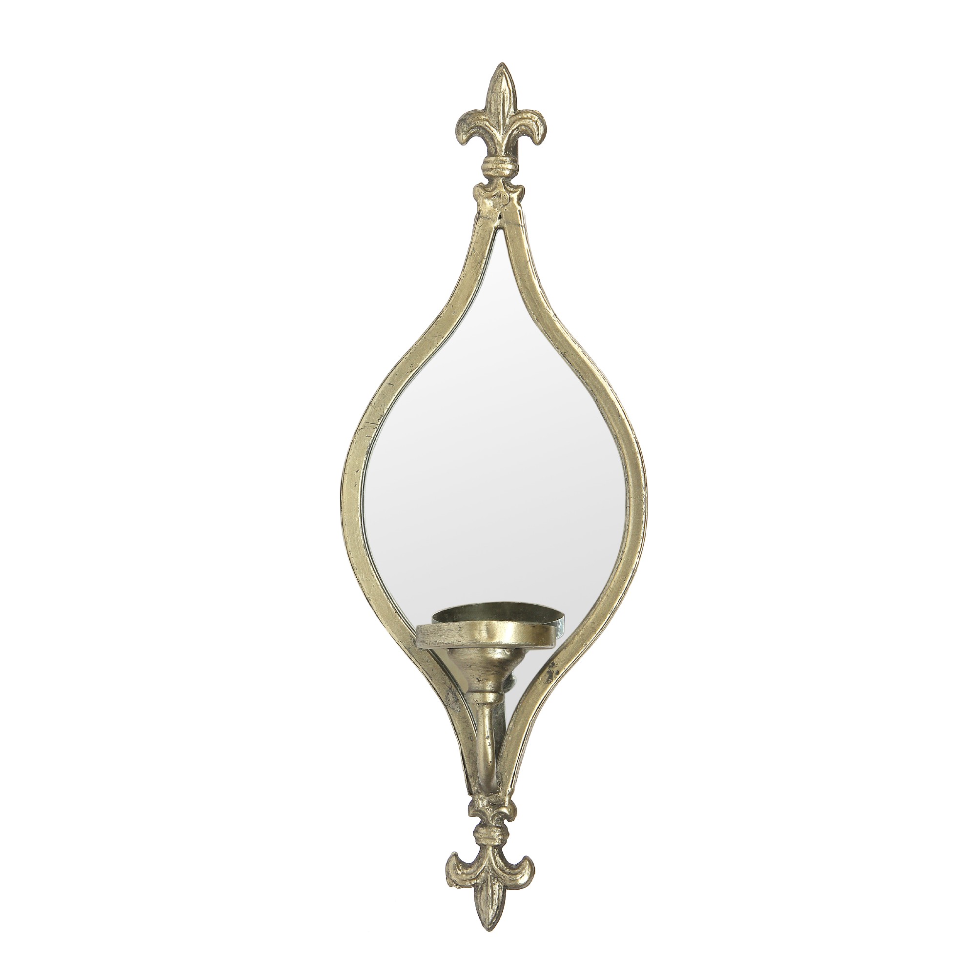 Wandspiegel mit Kerzenhalter, antik gold, H 44 cm, B 16 cm, T 10 cm