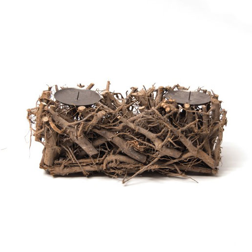 Kerzenhalter 'Vogelnest', aus Zweigen und Eisen, B 35 cm, L 10 cm, H 15 cm