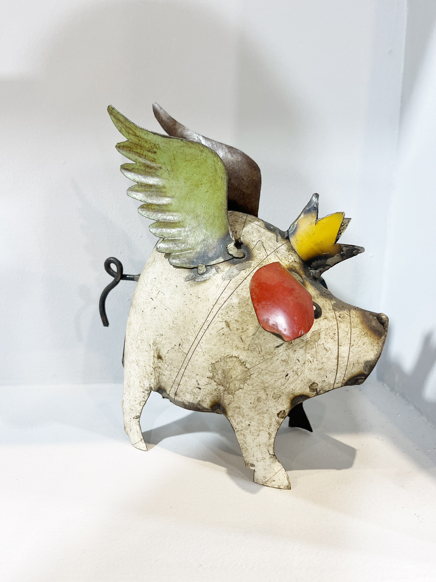 Spardose Schwein, aus Metall, weiß, multicolor, B 19 cm, T 10 cm, H 21 cm